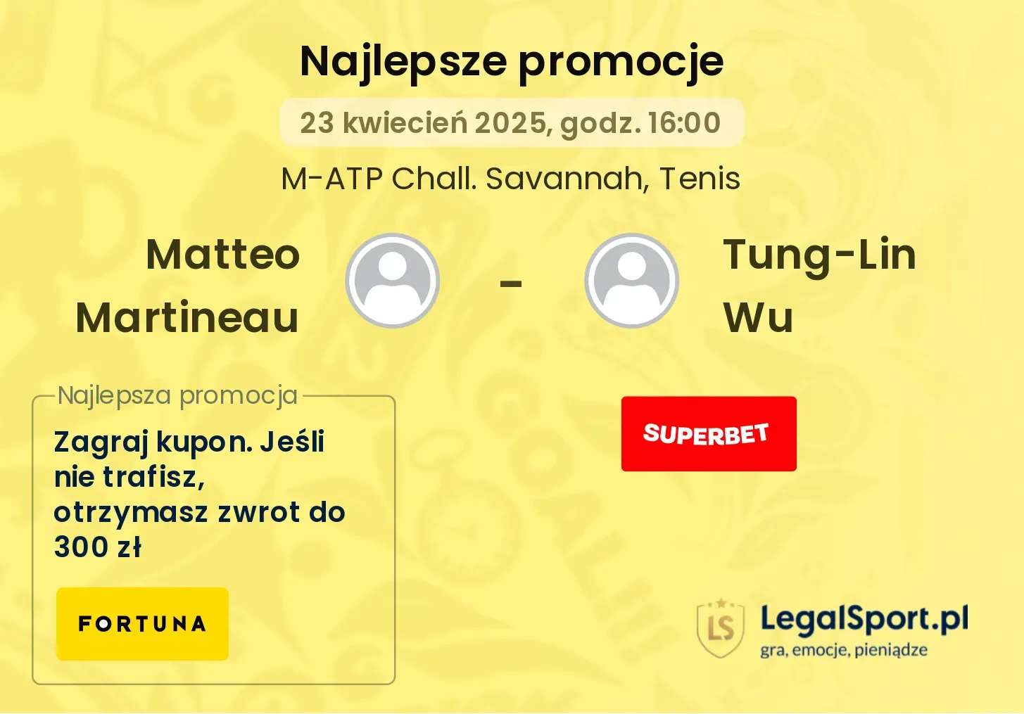 Matteo Martineau - Tung-Lin Wu promocje u bukmacherów