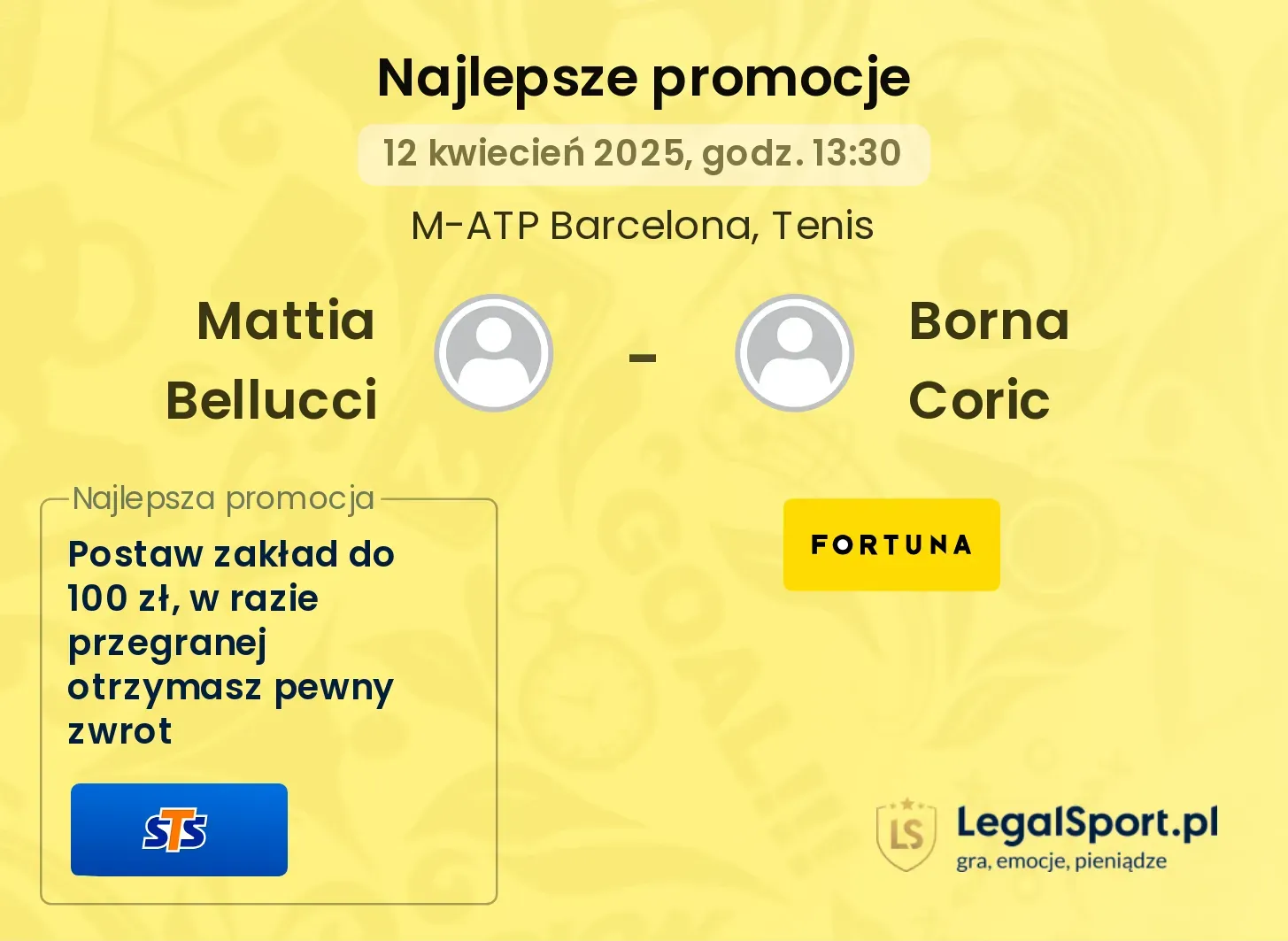 Mattia Bellucci - Borna Coric promocje u bukmacherów