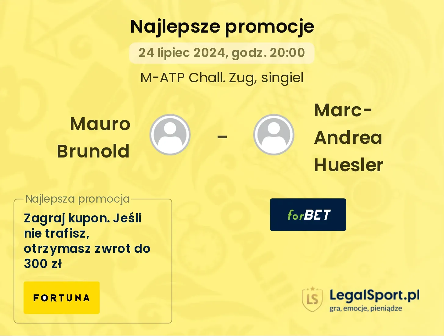 Mauro Brunold - Marc-Andrea Huesler promocje u bukmacherów (24.07, 20:00)