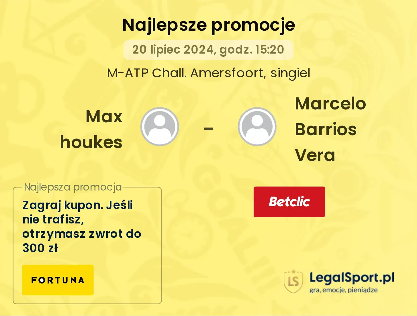 Max houkes  - Marcelo Barrios Vera  promocje bukmacherskie (20.07, 15:20)