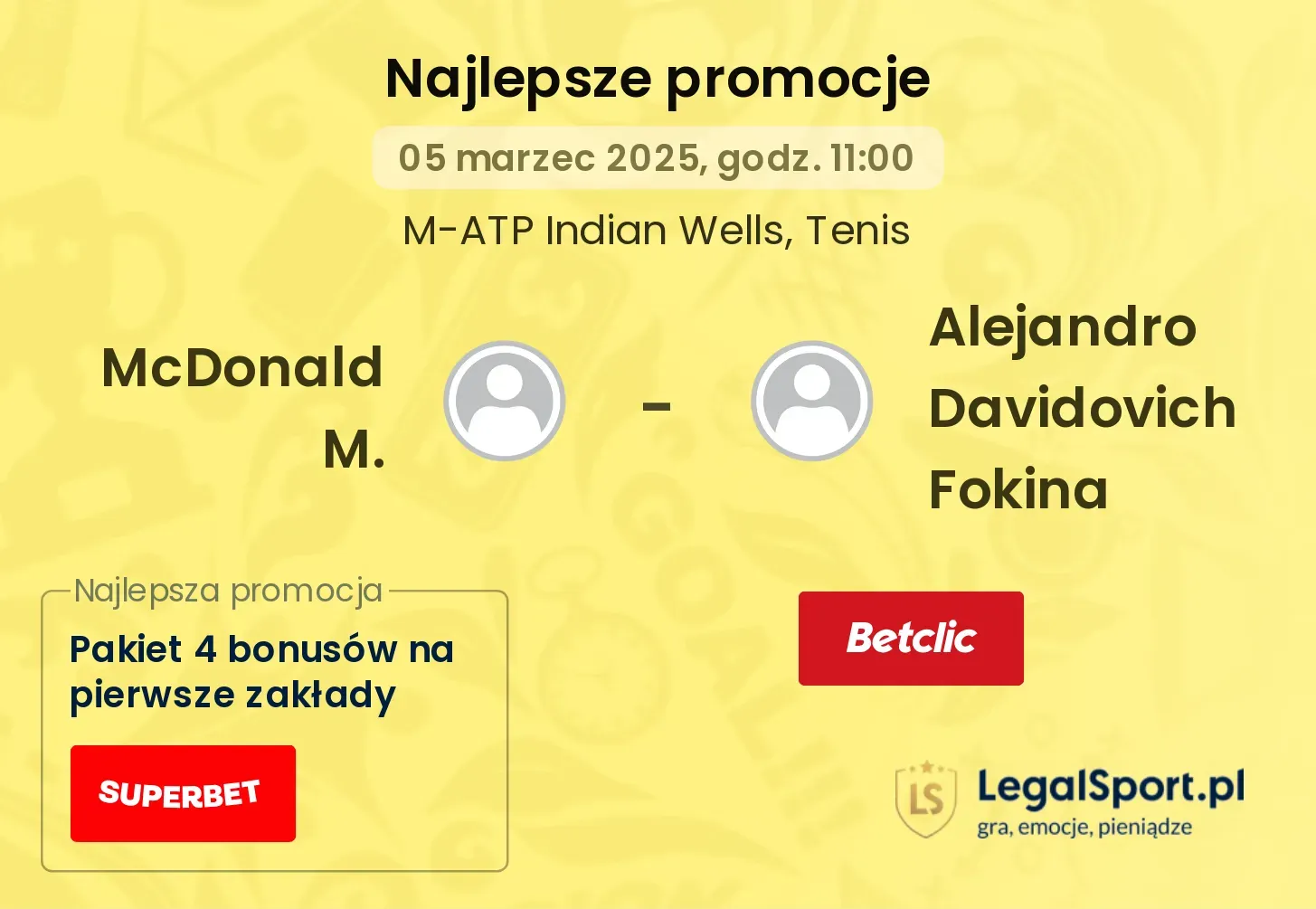 McDonald M. - Alejandro Davidovich Fokina promocje u bukmacherów