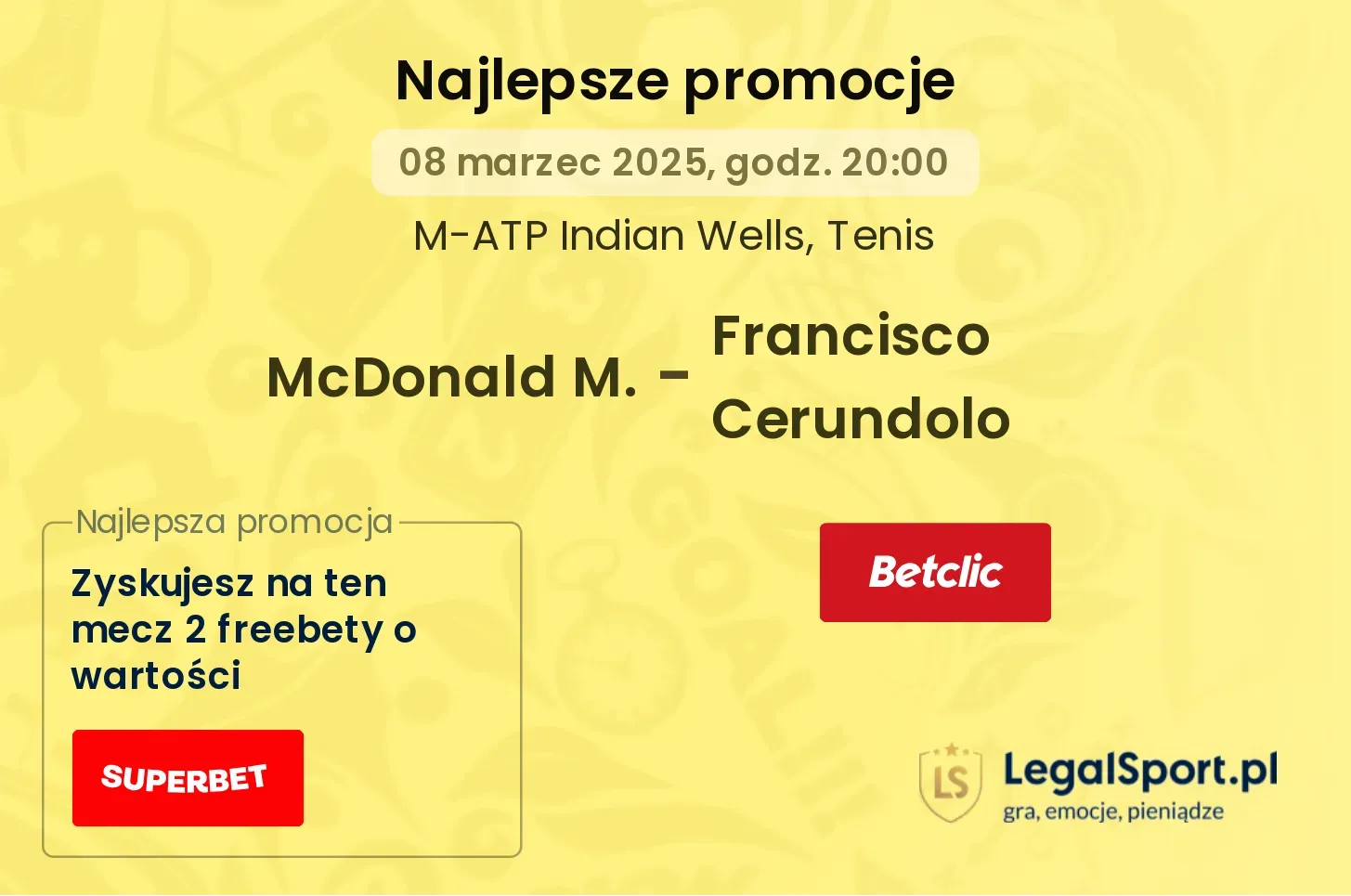McDonald M. - Francisco Cerundolo promocje u bukmacherów