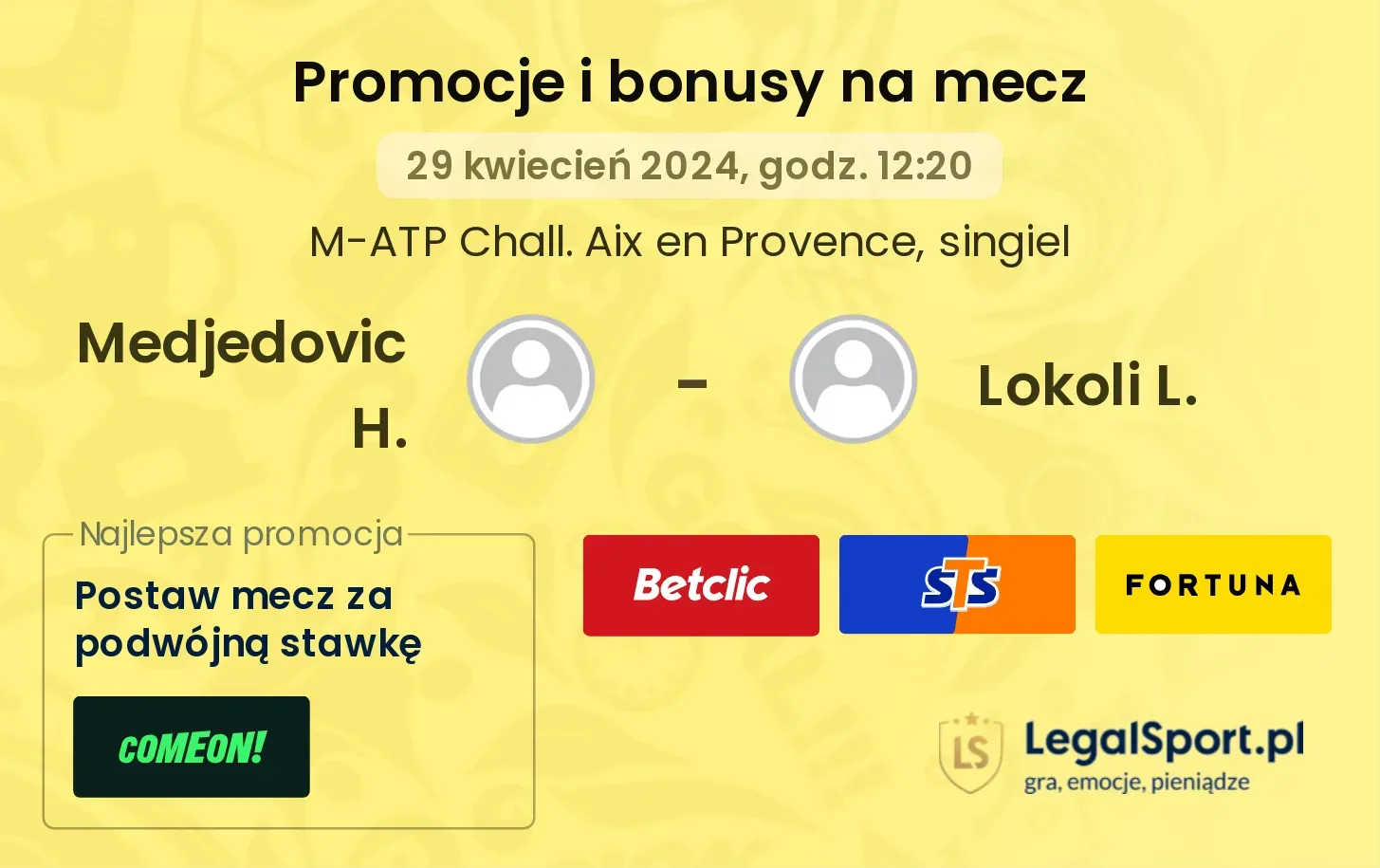 Medjedovic H. - Lokoli L. promocje bonusy na mecz