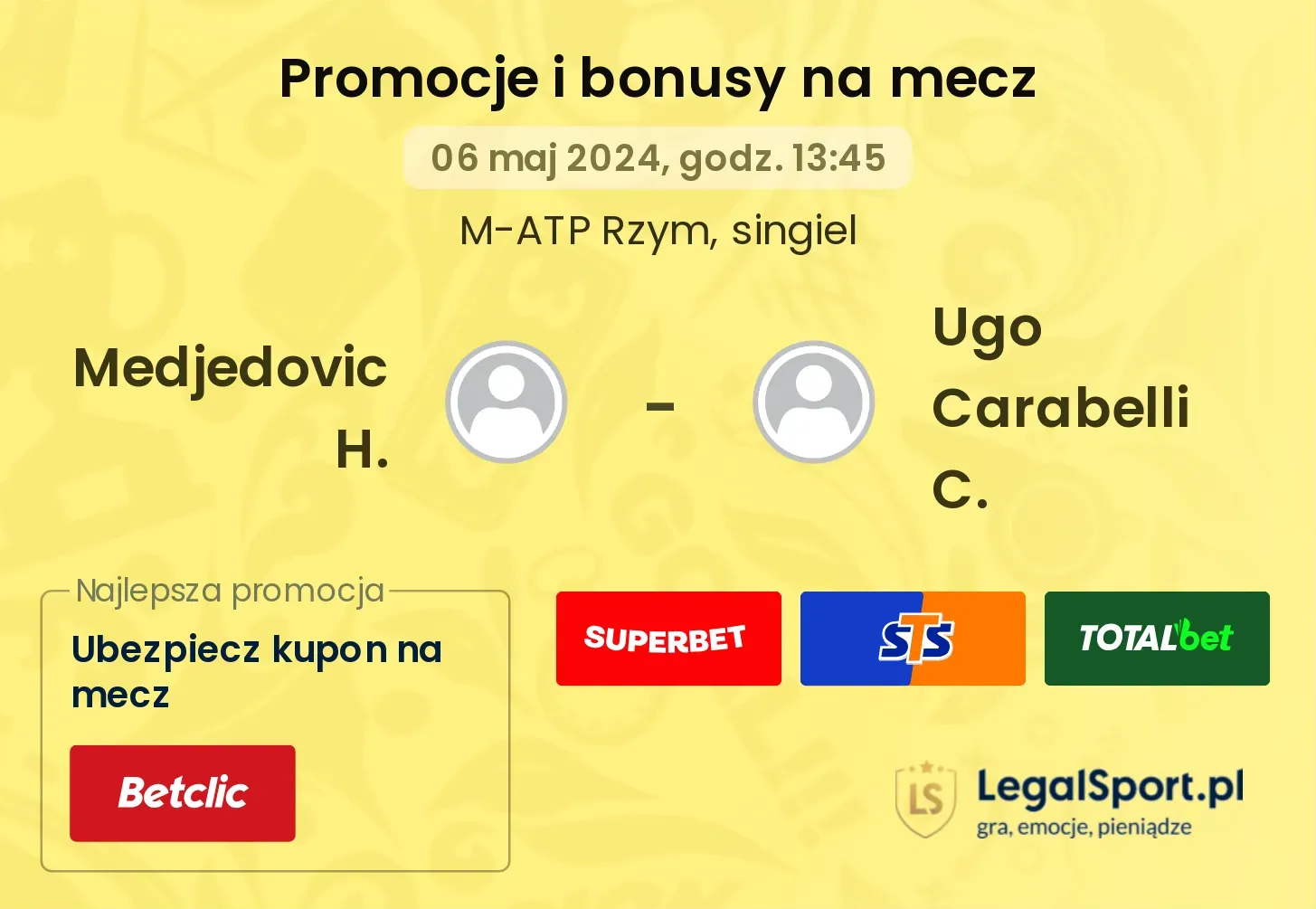 Medjedovic H. - Ugo Carabelli C. promocje bonusy na mecz