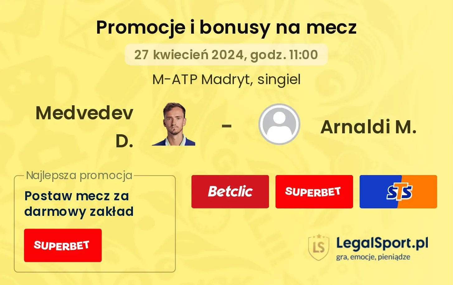 Medvedev D. - Arnaldi M. promocje bonusy na mecz