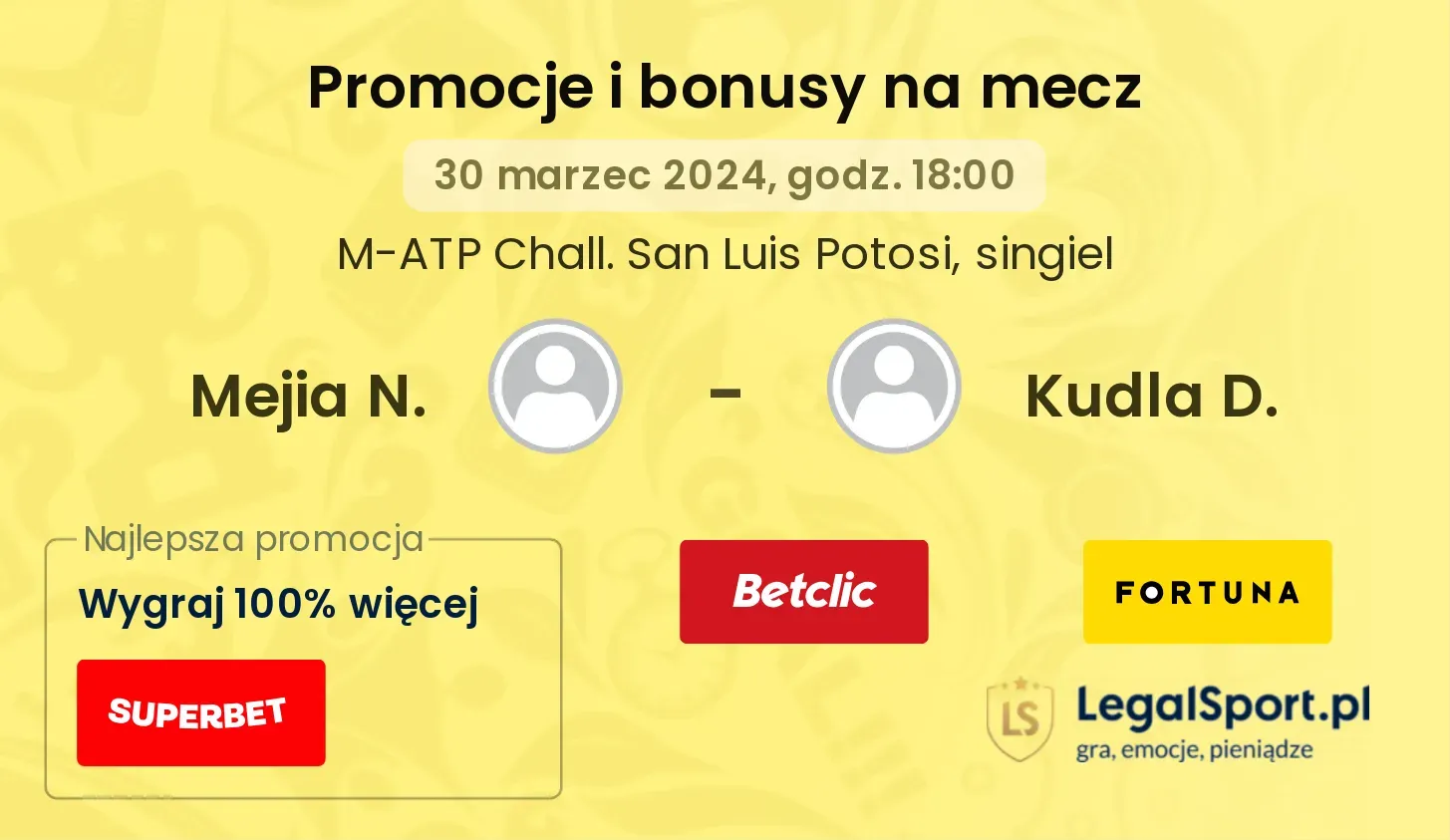Mejia N. - Kudla D. promocje bonusy na mecz