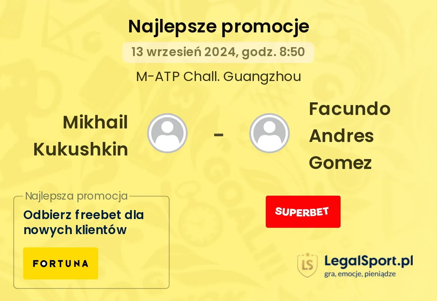 Mikhail Kukushkin - Facundo Andres Gomez promocje u bukmacherów 13.09, 08:50