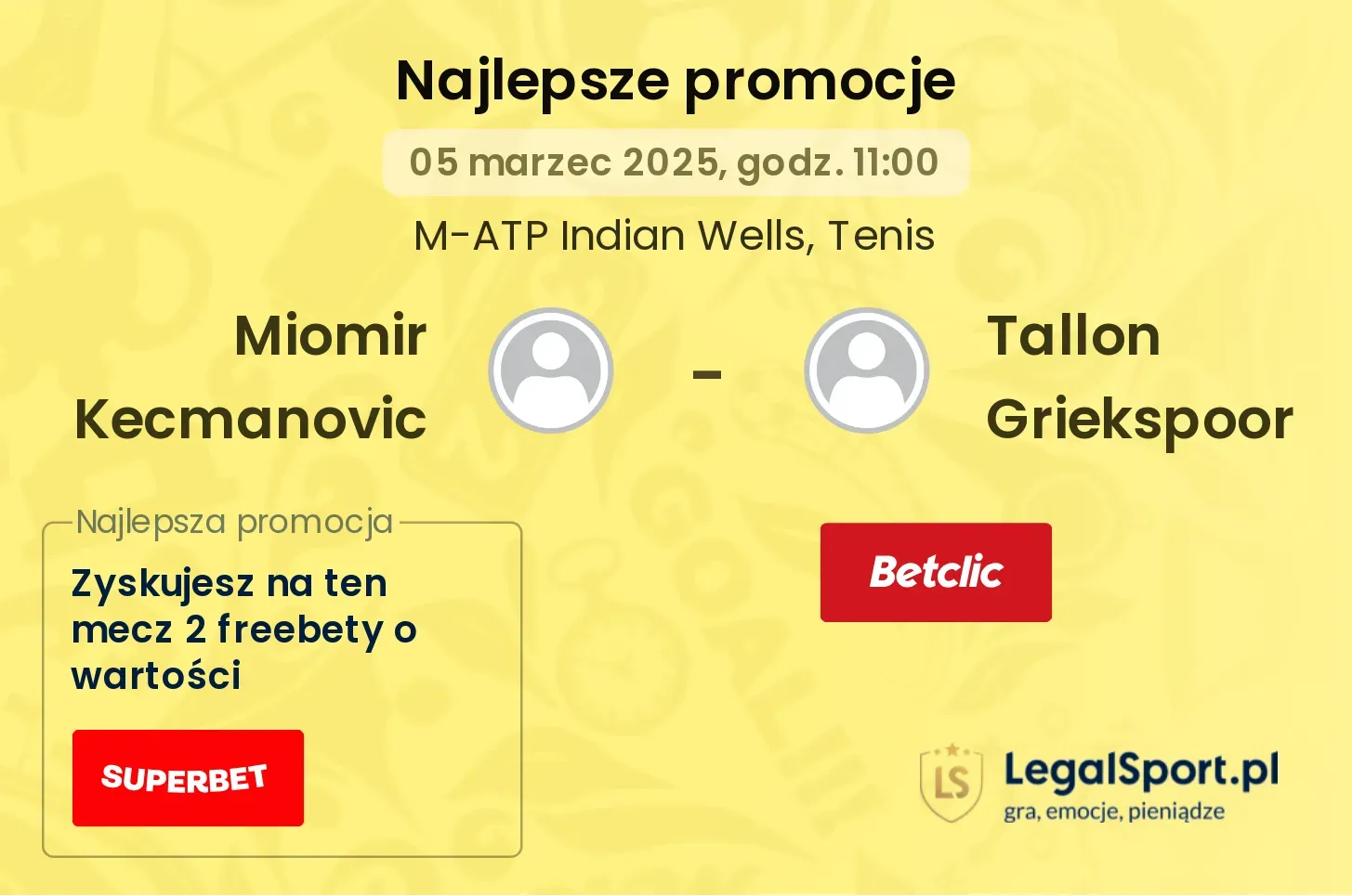 Miomir Kecmanovic - Tallon Griekspoor promocje u bukmacherów