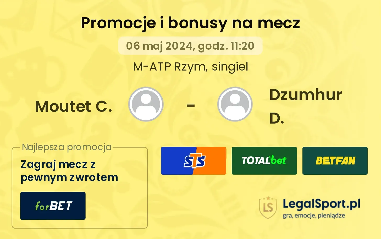Moutet C. - Dzumhur D. promocje bonusy na mecz
