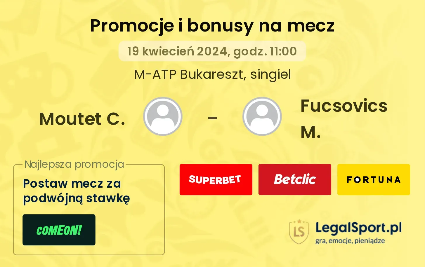 Moutet C. - Fucsovics M. promocje bonusy na mecz