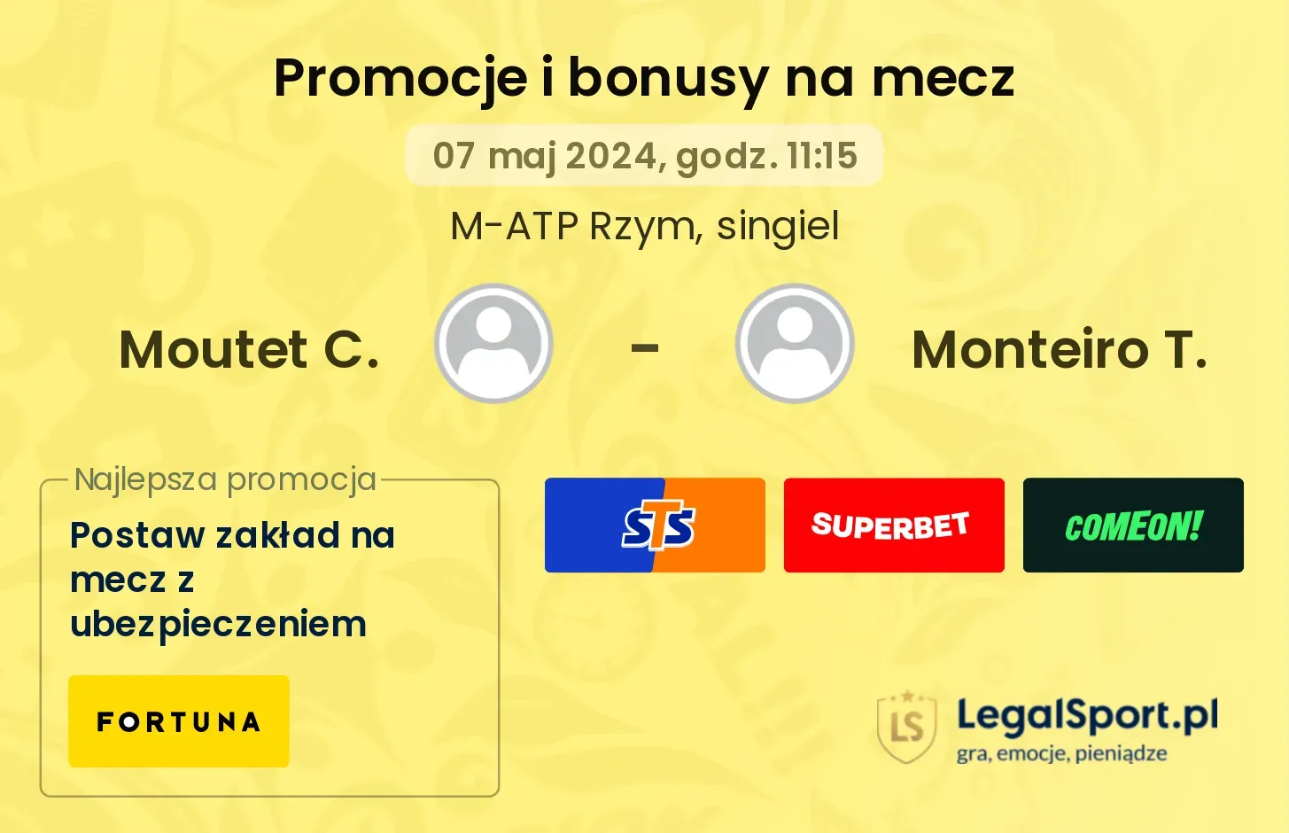 Moutet C. - Monteiro T. promocje bonusy na mecz