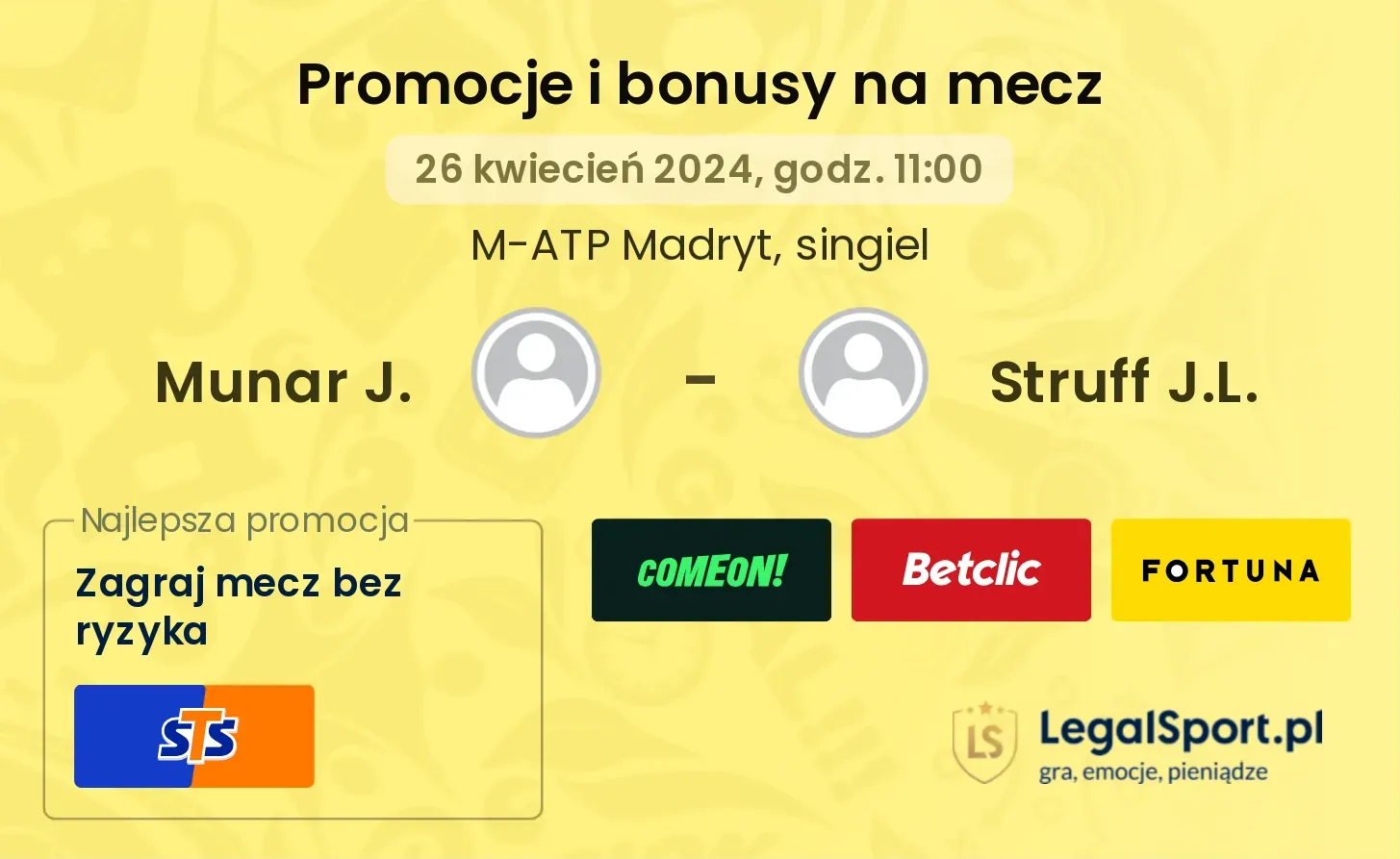 Munar J. - Struff J.L. promocje bonusy na mecz