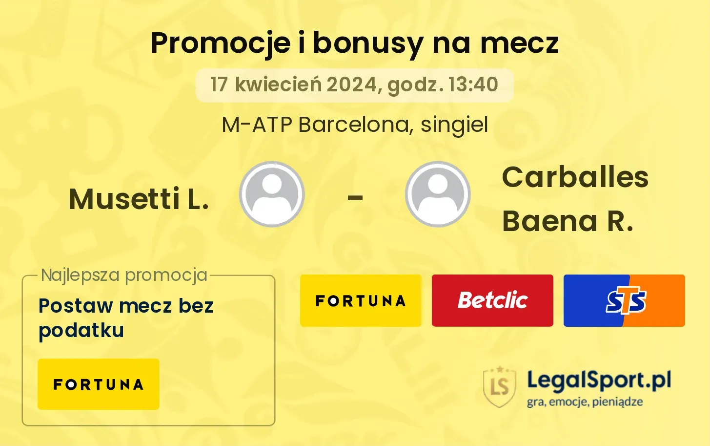 Musetti L. - Carballes Baena R. promocje bonusy na mecz