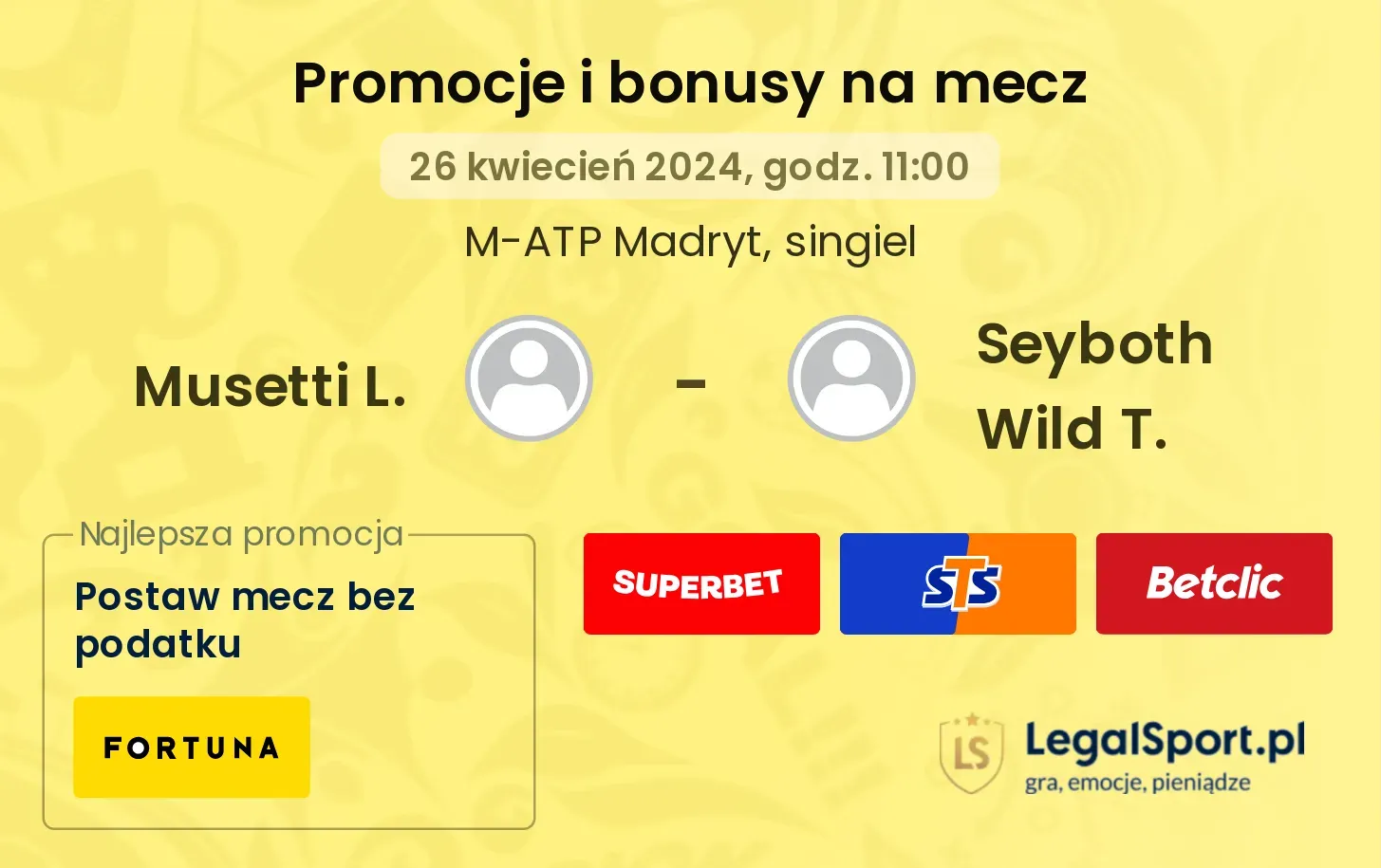 Musetti L. - Seyboth Wild T. promocje bonusy na mecz