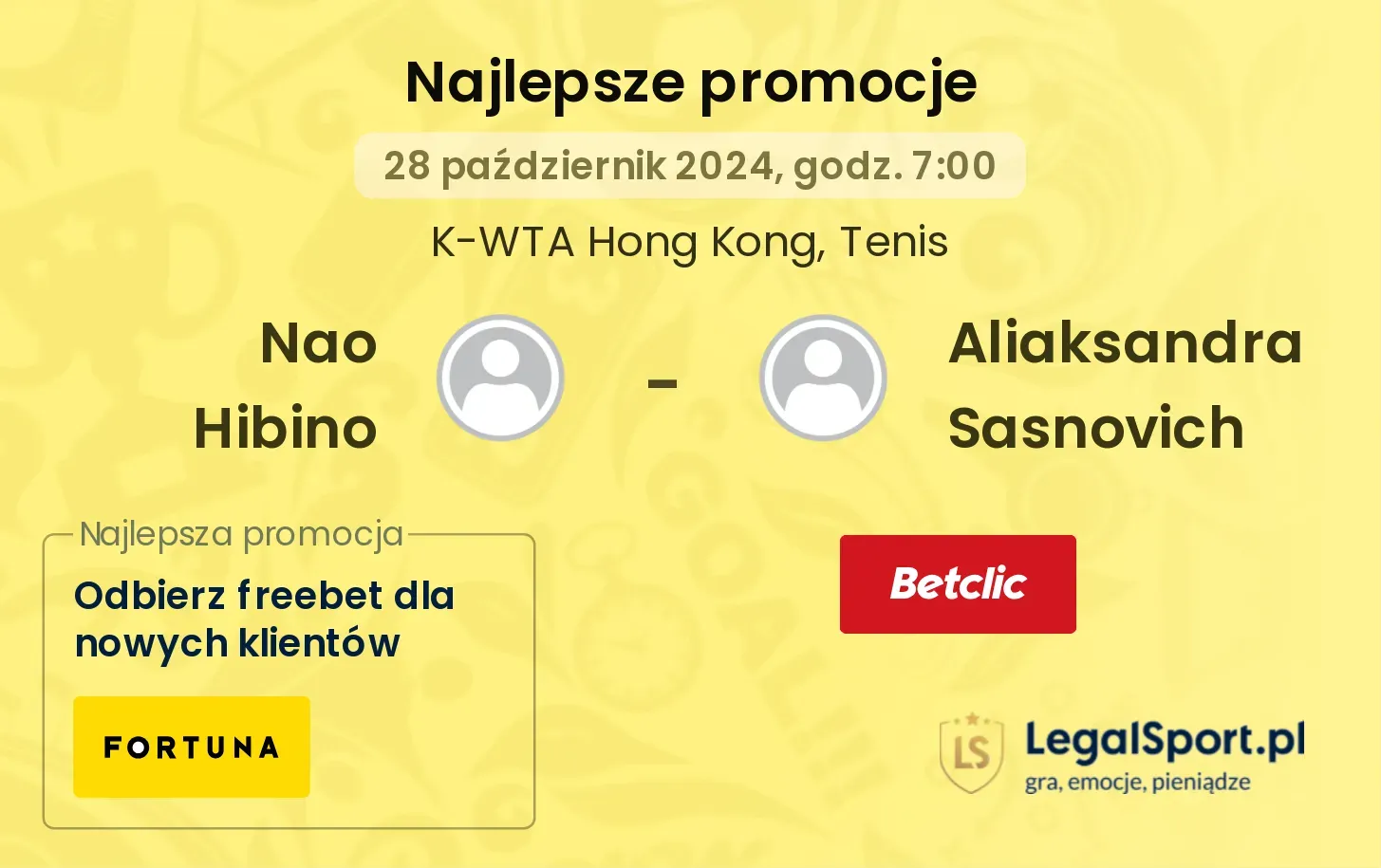 Nao Hibino - Aliaksandra Sasnovich promocje u bukmacherów 28.10, 07:00