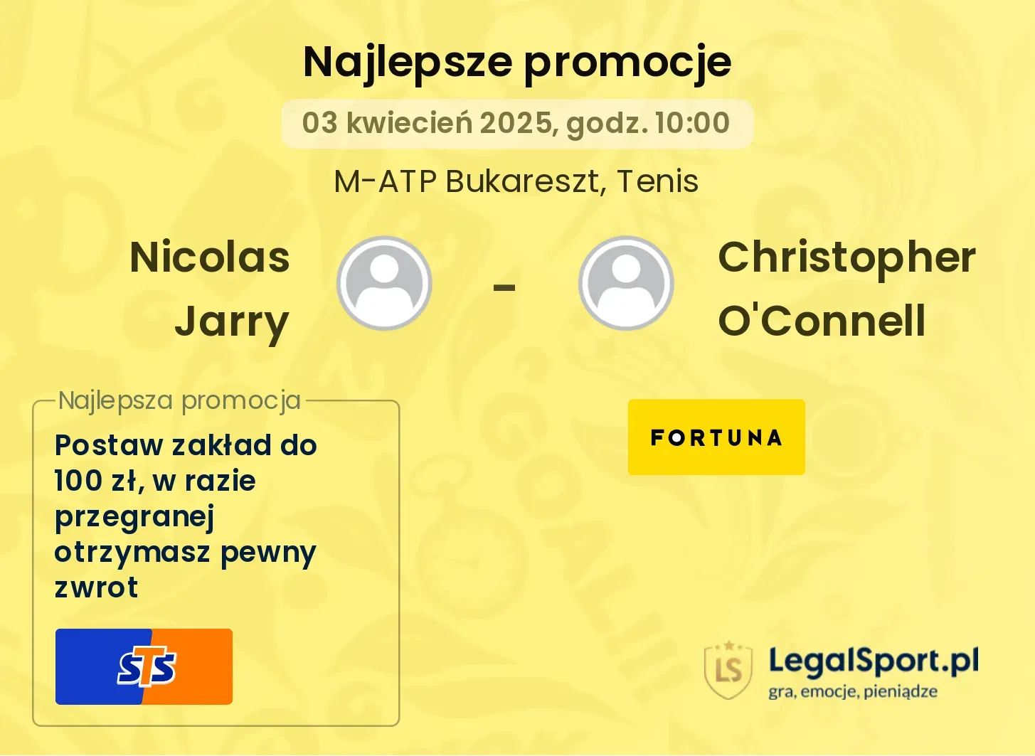 Nicolas Jarry - Christopher O'Connell promocje bukmacherskie