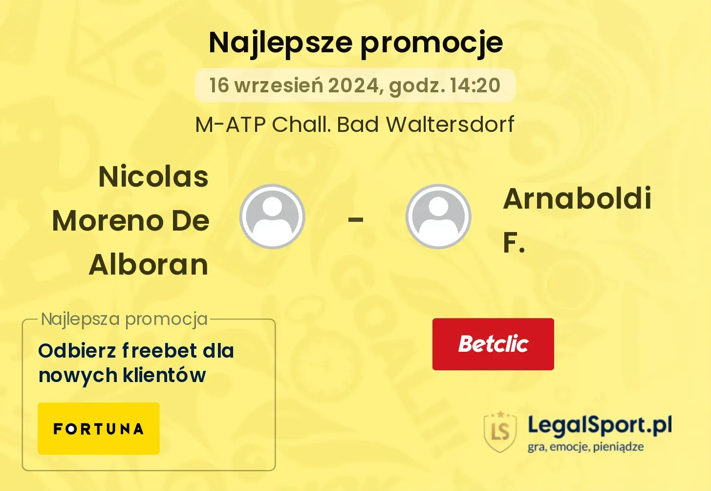 Nicolas Moreno De Alboran - Arnaboldi F. promocje u bukmacherów 16.09, 14:20