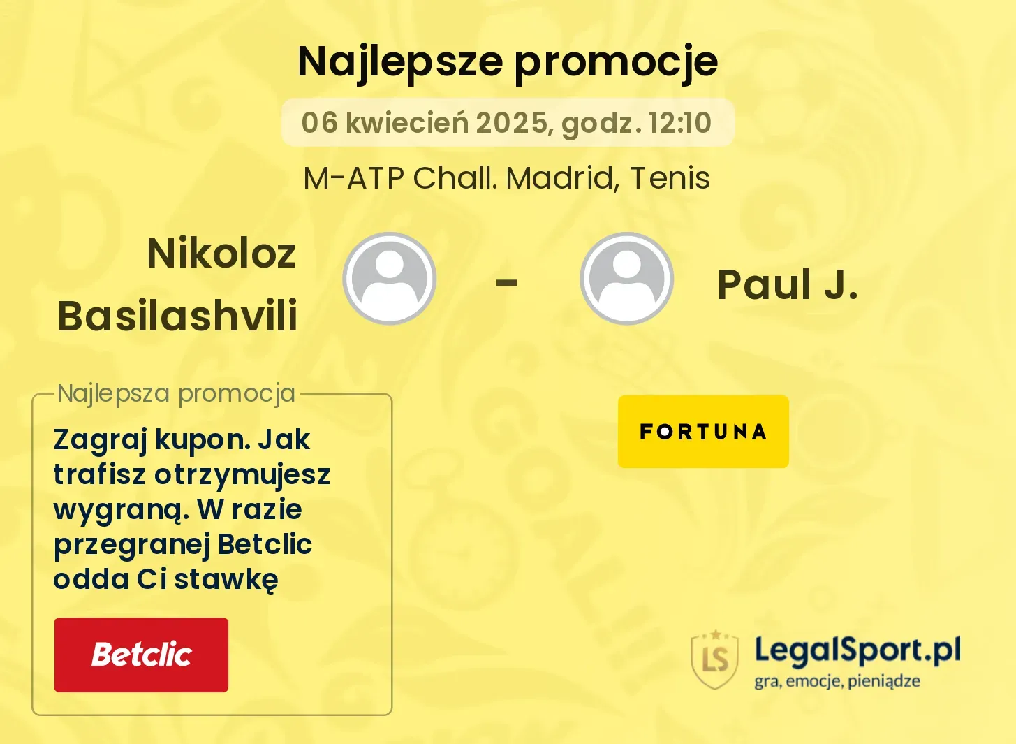 Nikoloz Basilashvili - Paul J. promocje u bukmacherów
