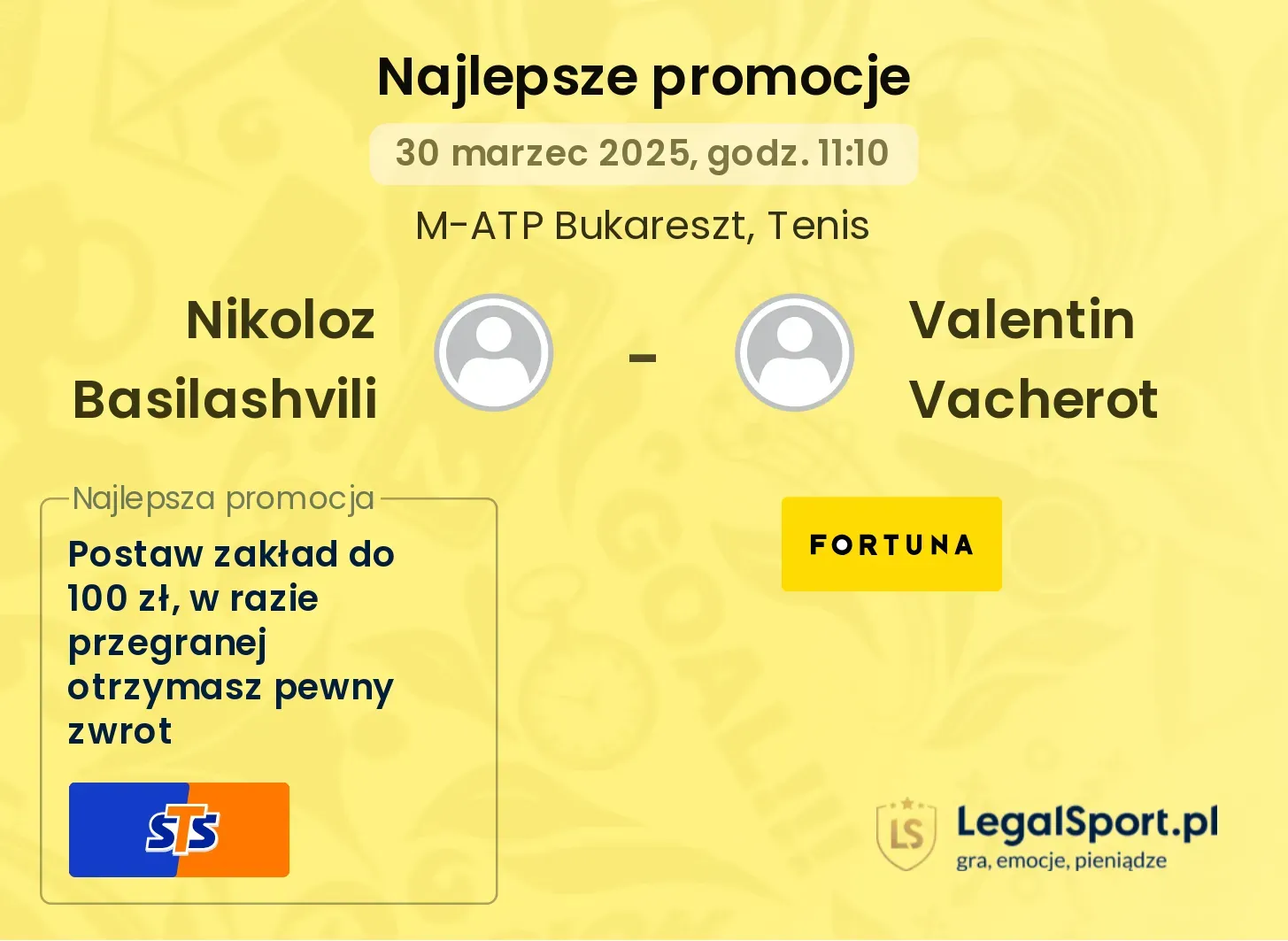 Nikoloz Basilashvili - Valentin Vacherot promocje u bukmacherów