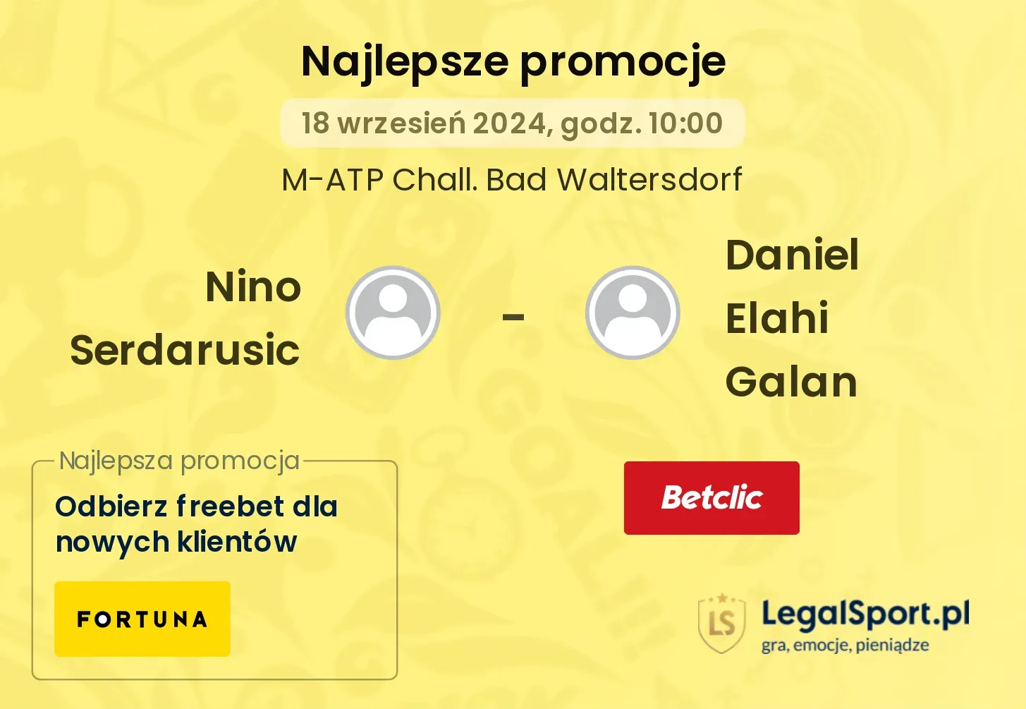 Nino Serdarusic - Daniel Elahi Galan promocje u bukmacherów 18.09, 10:00