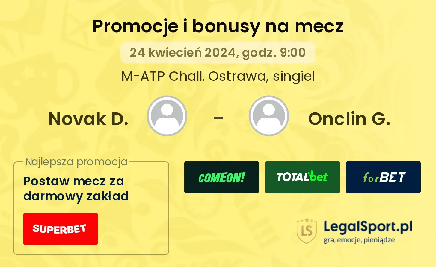 Novak D. - Onclin G. promocje bonusy na mecz