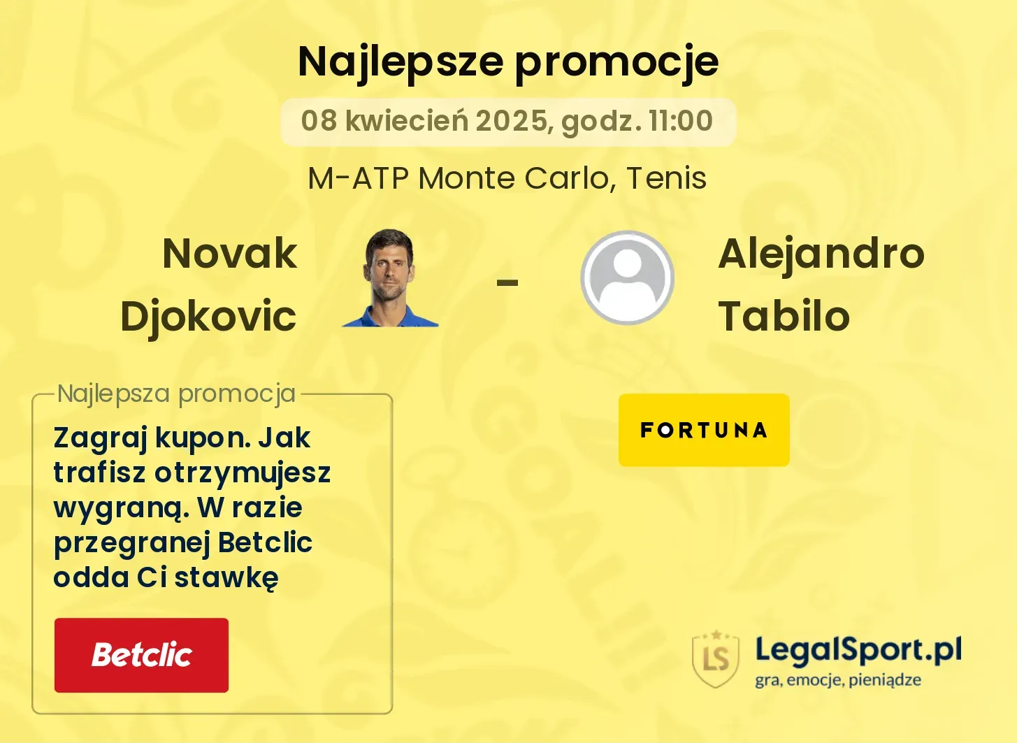 Novak Djokovic - Alejandro Tabilo promocje bukmacherskie