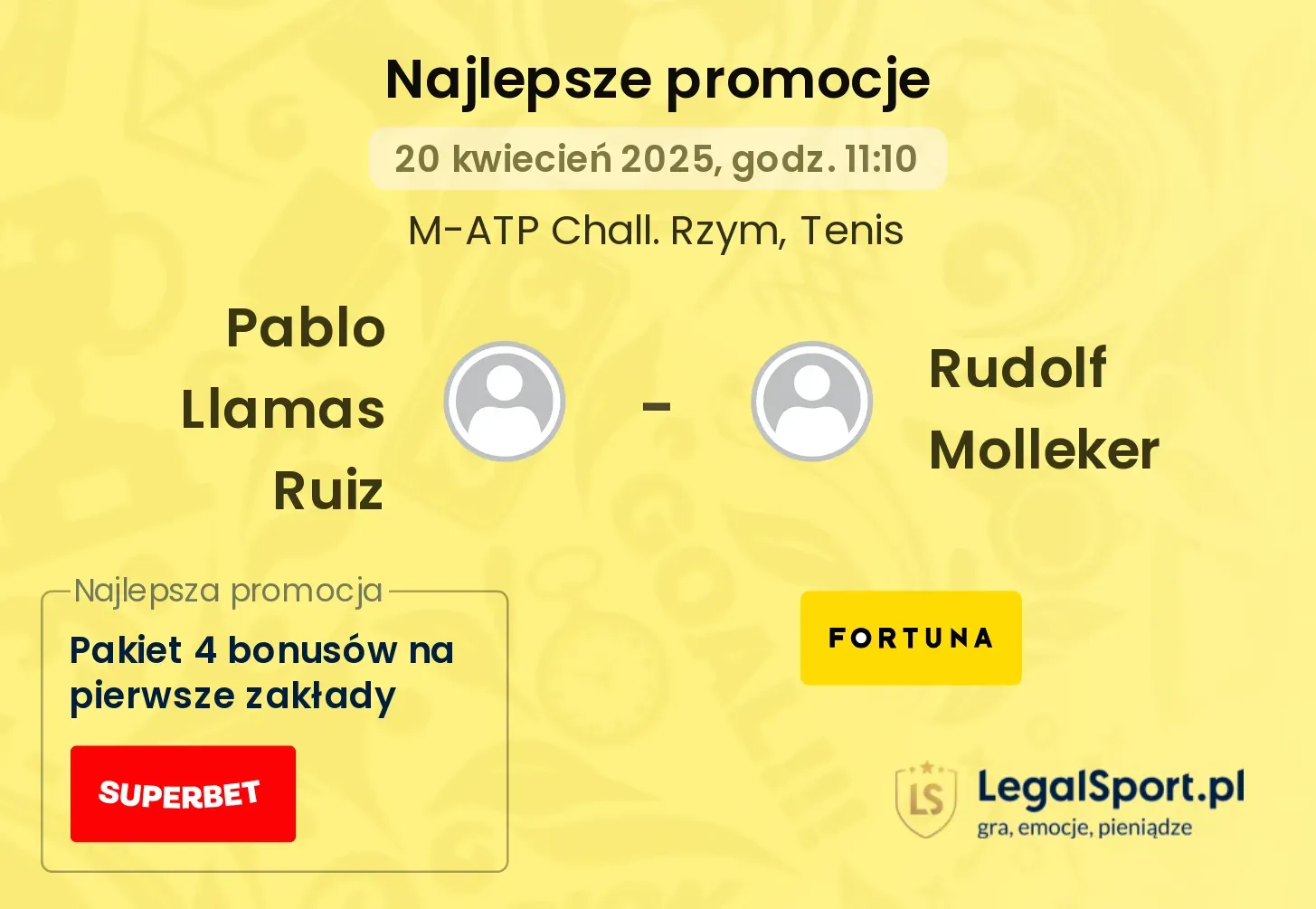 Pablo Llamas Ruiz - Rudolf Molleker promocje u bukmacherów