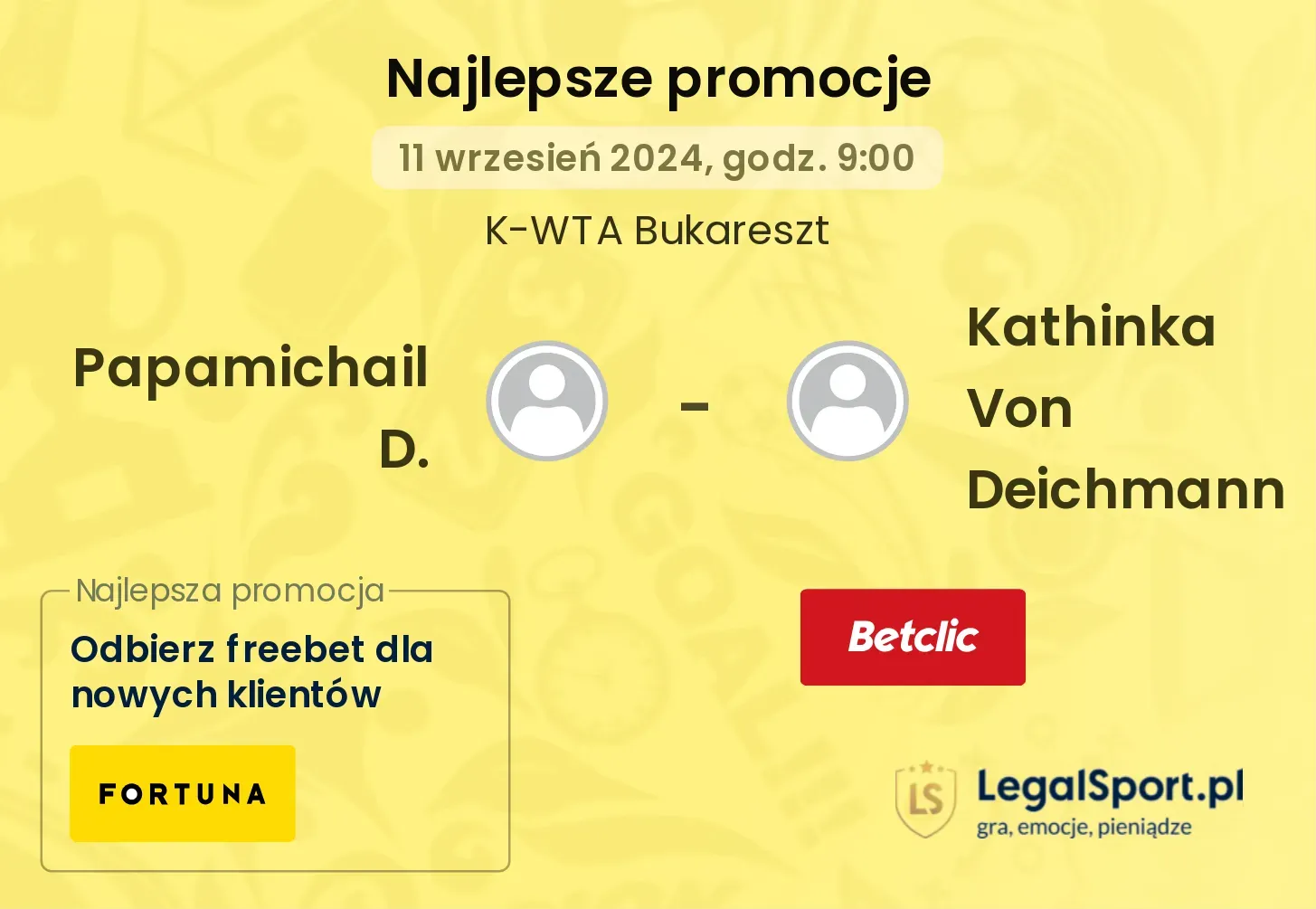 Papamichail D. - Kathinka Von Deichmann promocje u bukmacherów 11.09, 09:00