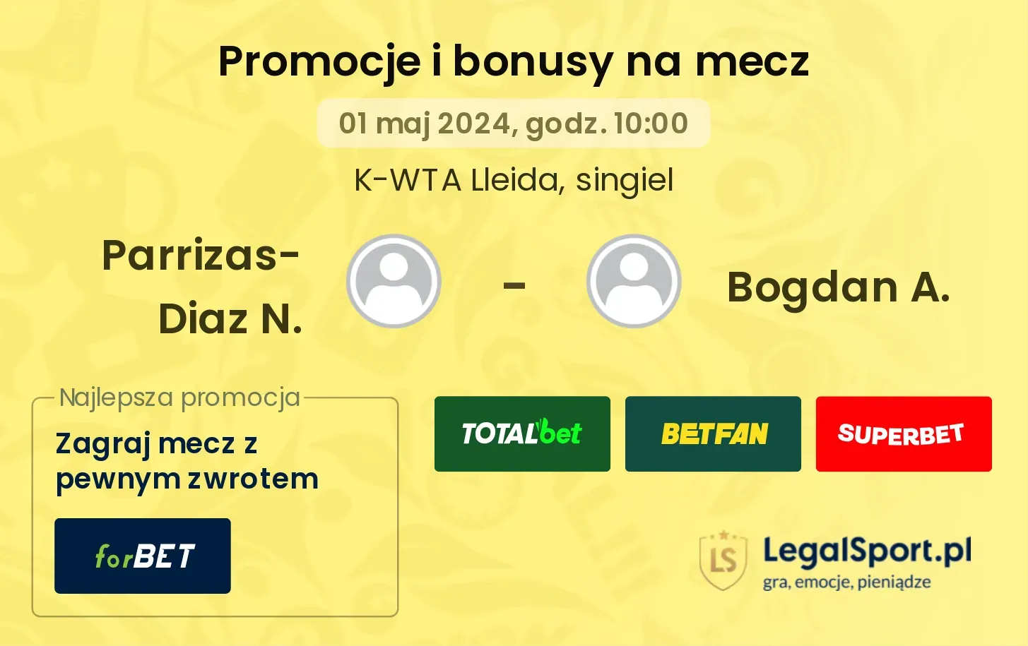 Parrizas-Diaz N. - Bogdan A. promocje bonusy na mecz