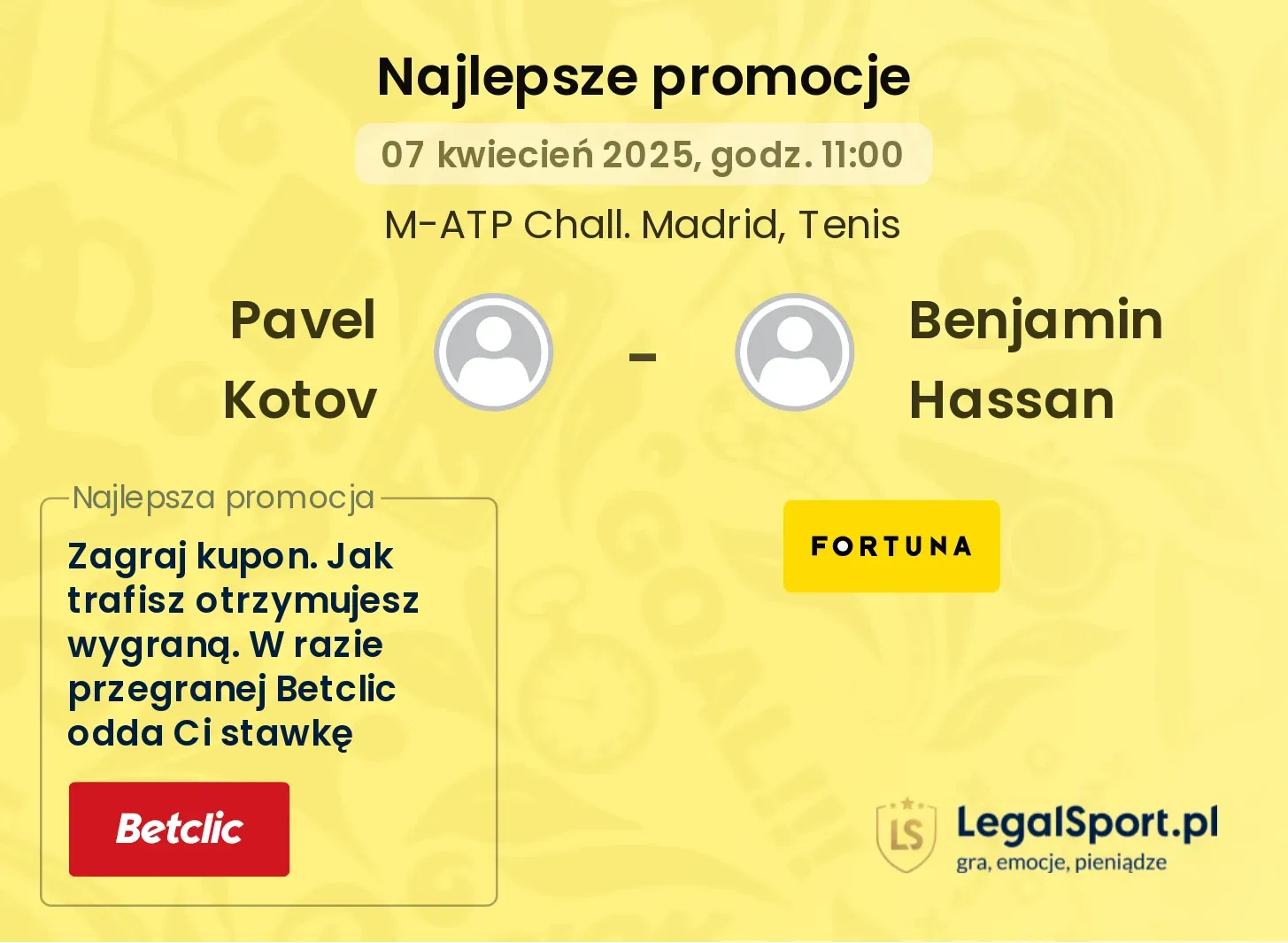 Pavel Kotov - Benjamin Hassan promocje u bukmacherów