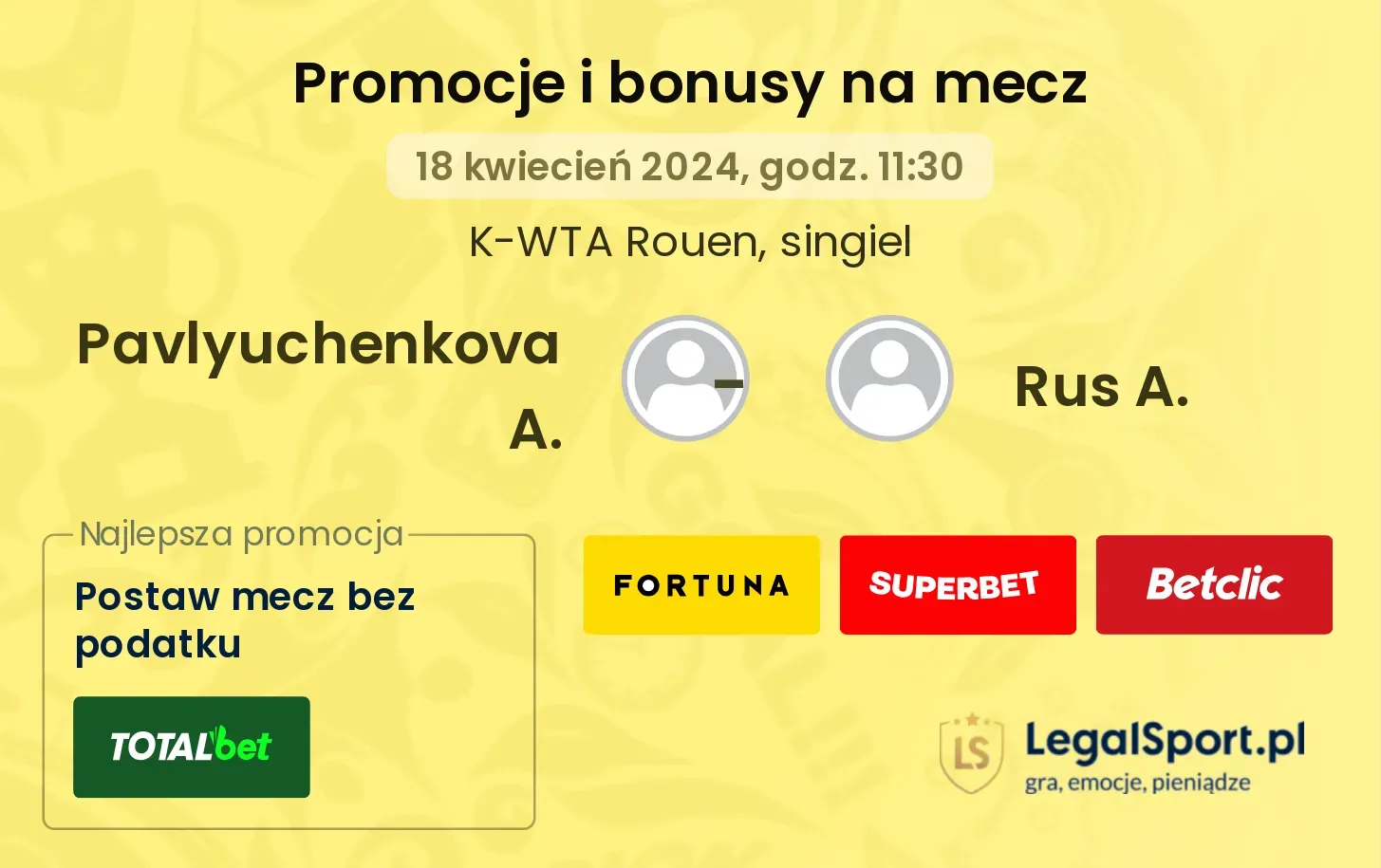 Pavlyuchenkova A. - Rus A. promocje bonusy na mecz