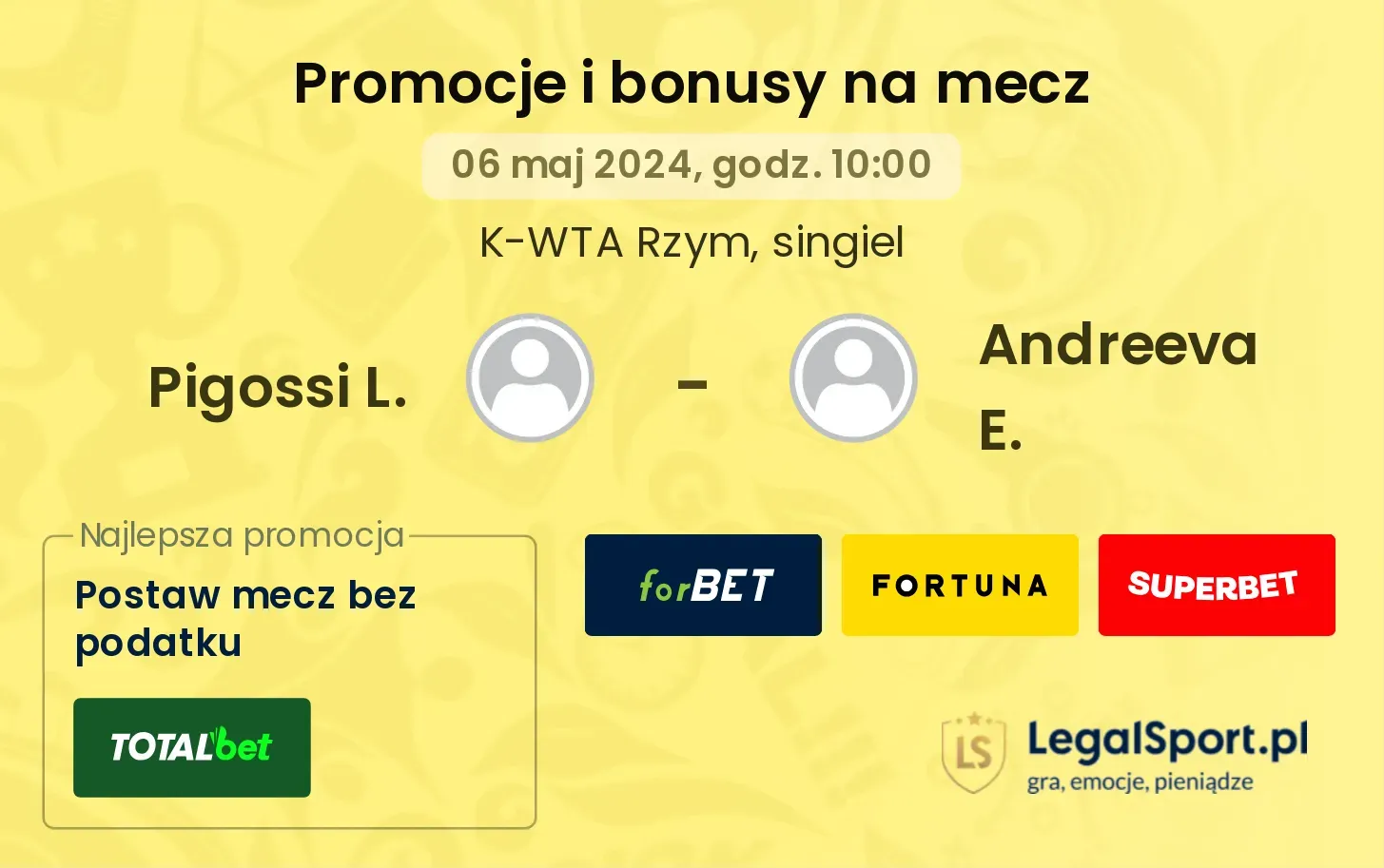 Pigossi L. - Andreeva E. promocje bonusy na mecz