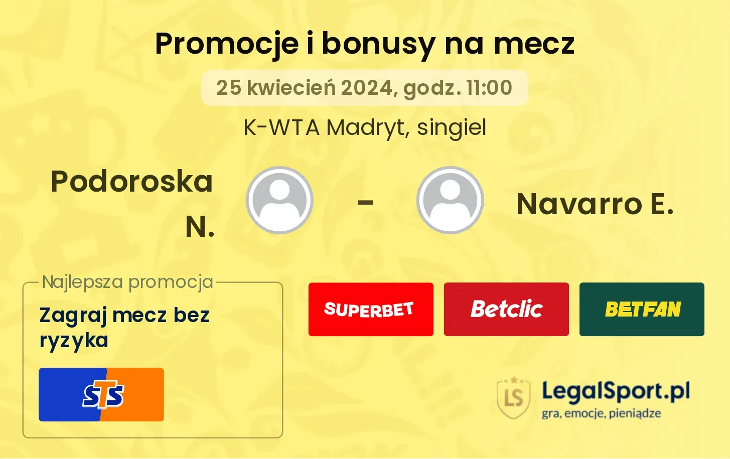 Podoroska N. - Navarro E. promocje bonusy na mecz