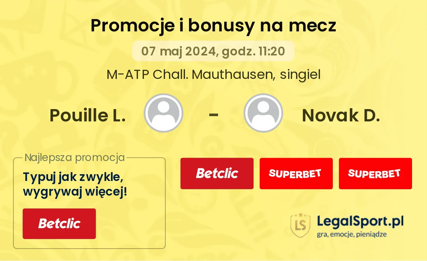 Pouille L. - Novak D. promocje bonusy na mecz