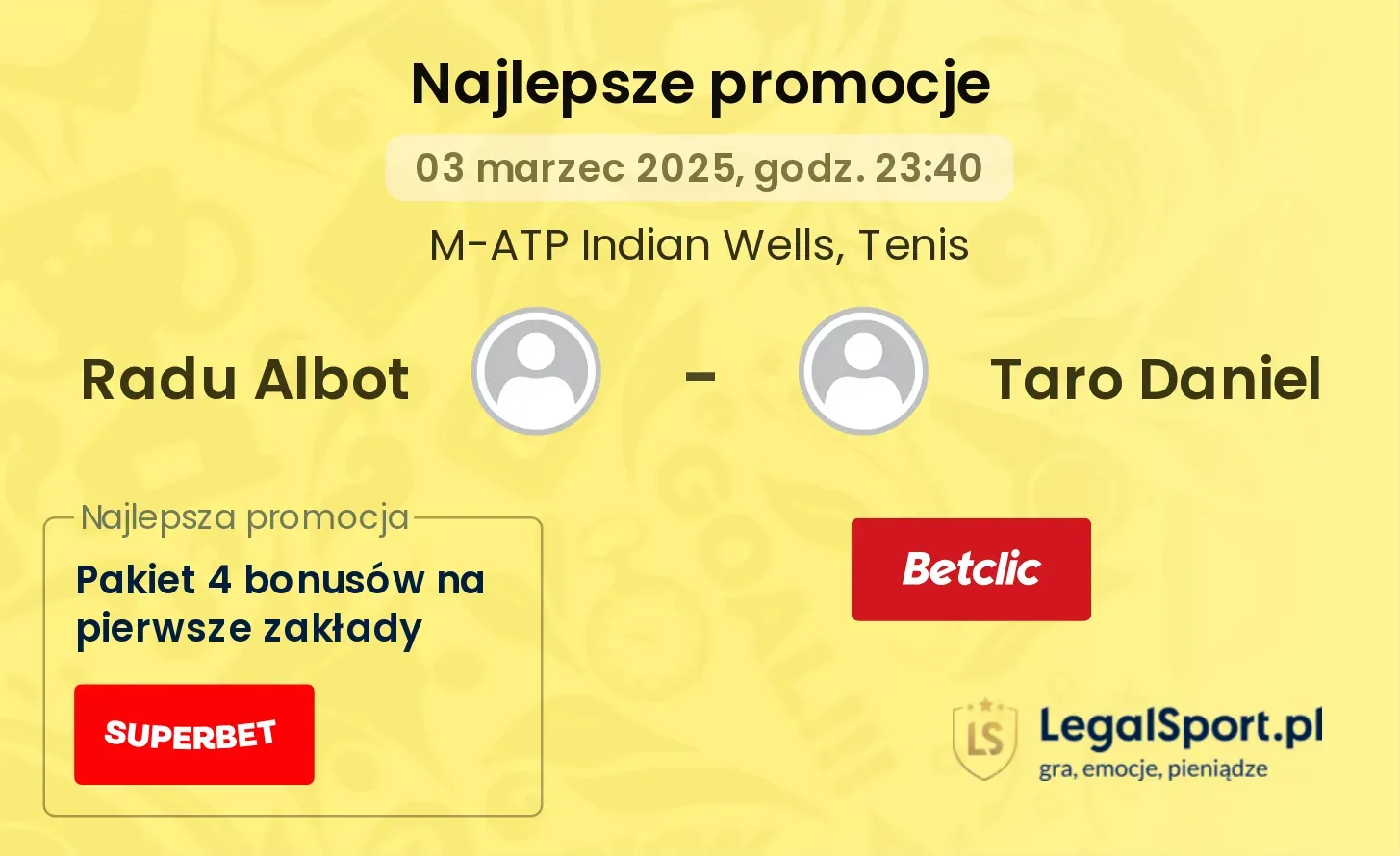 Radu Albot - Taro Daniel promocje bukmacherskie