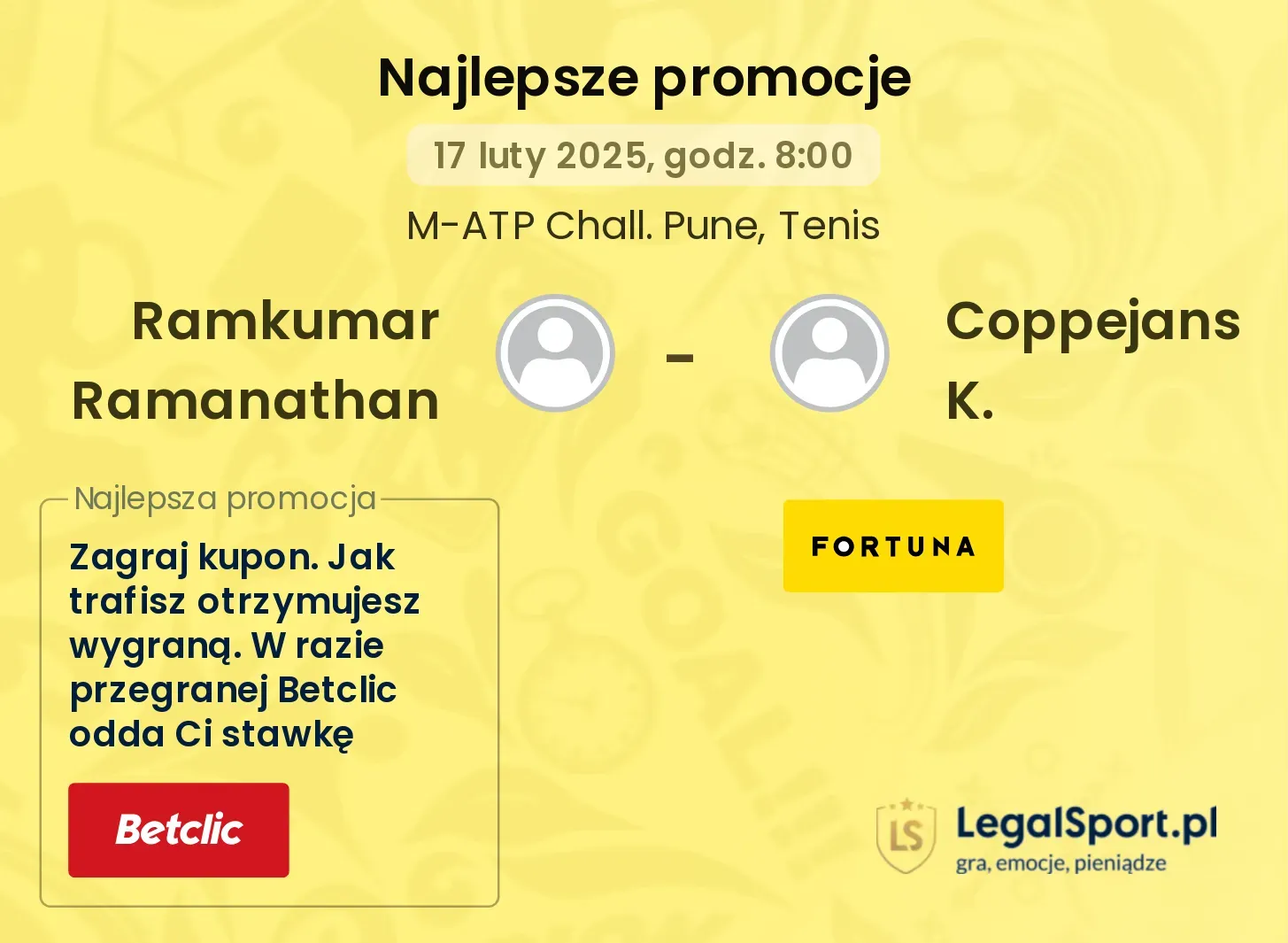 Ramkumar Ramanathan - Coppejans K. promocje u bukmacherów