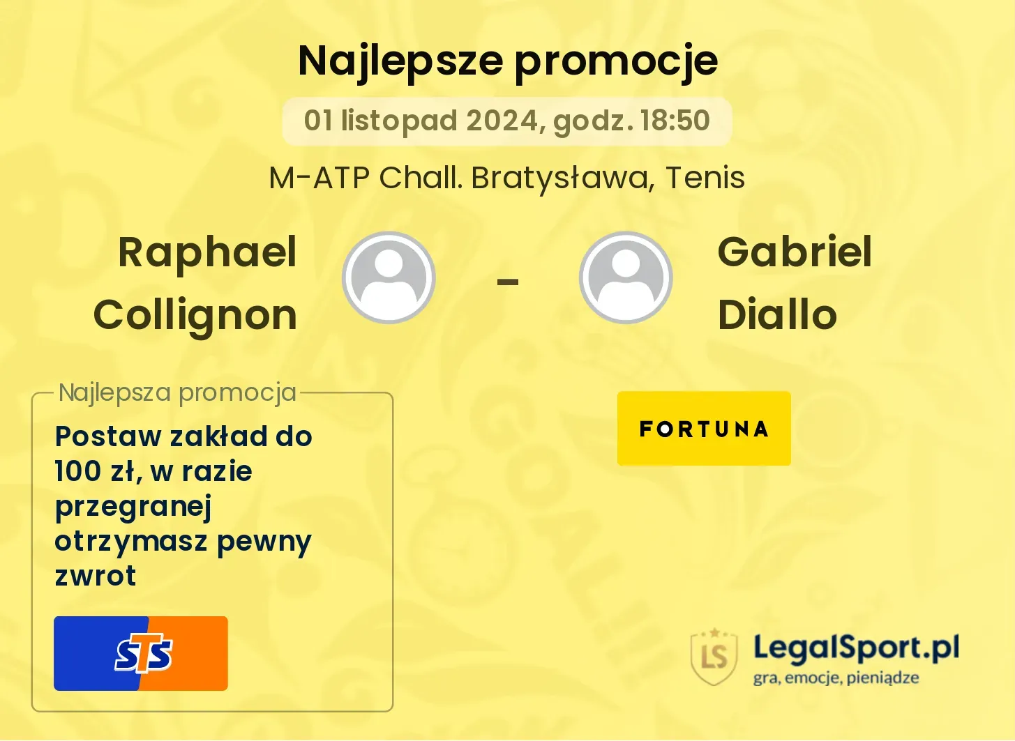 Raphael Collignon - Gabriel Diallo promocje u bukmacherów 01.11, 18:50