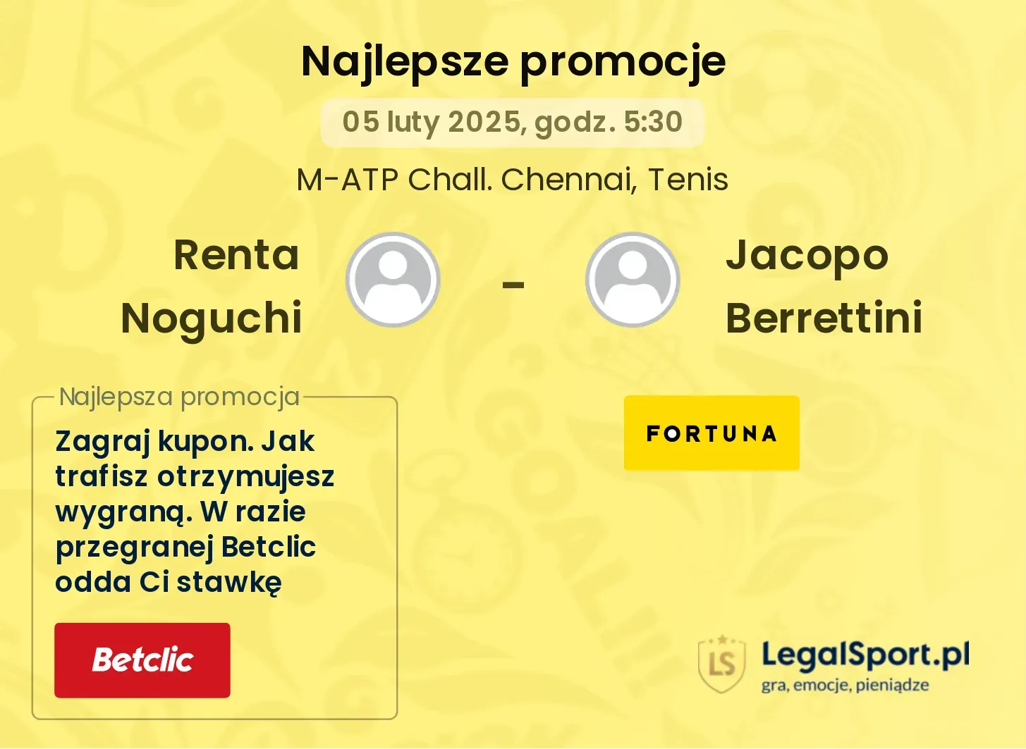 Renta Noguchi - Jacopo Berrettini promocje u bukmacherów