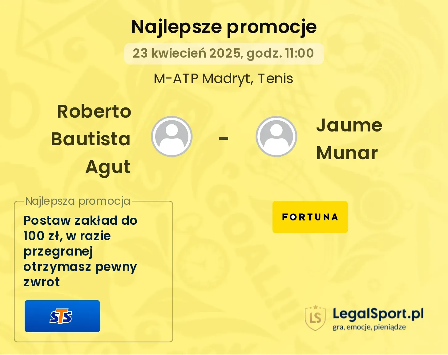 Roberto Bautista Agut - Jaume Munar promocje u bukmacherów