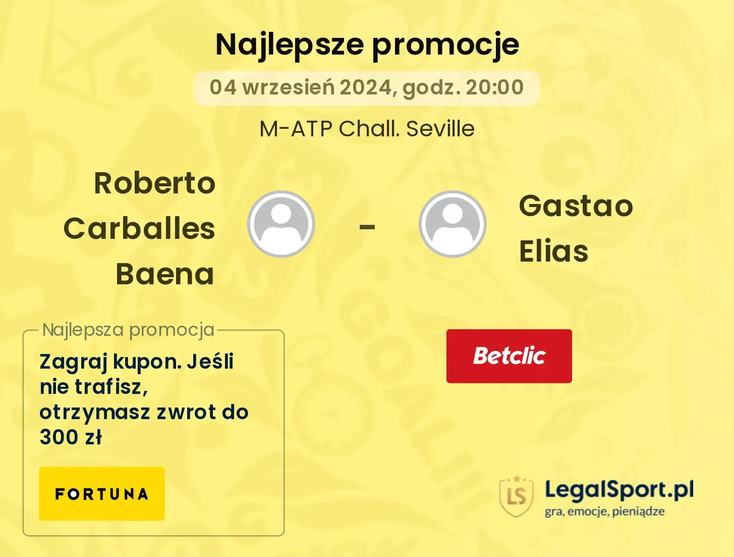 Roberto Carballes Baena - Gastao Elias promocje u bukmacherów 04.09, 20:00