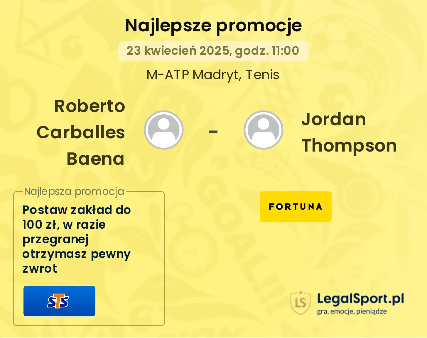 Roberto Carballes Baena - Jordan Thompson promocje bukmacherskie