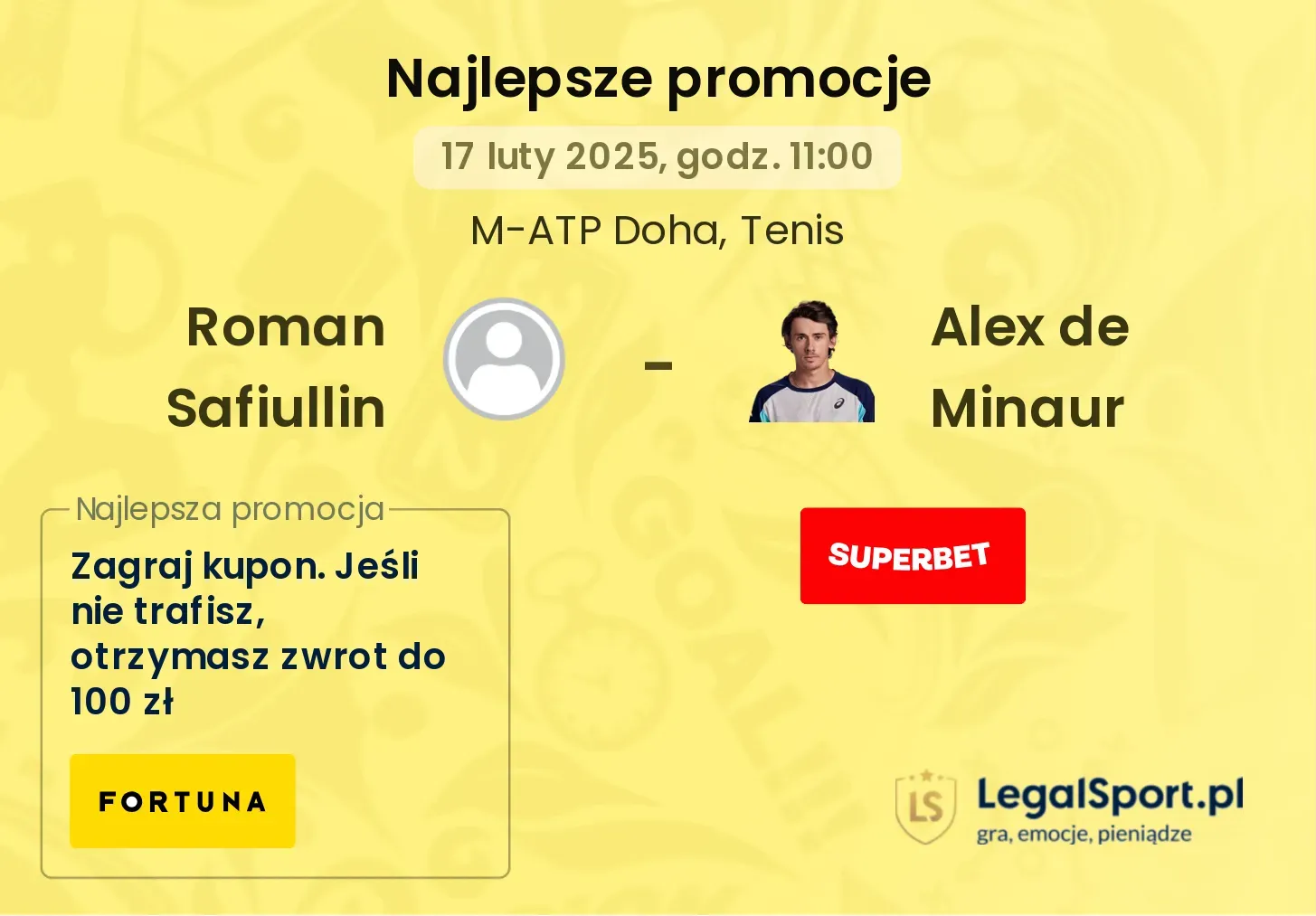 Roman Safiullin - Alex de Minaur promocje u bukmacherów