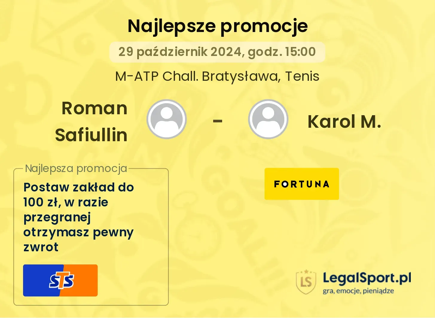 Roman Safiullin - Karol M. promocje bukmacherskie 29.10, 15:00