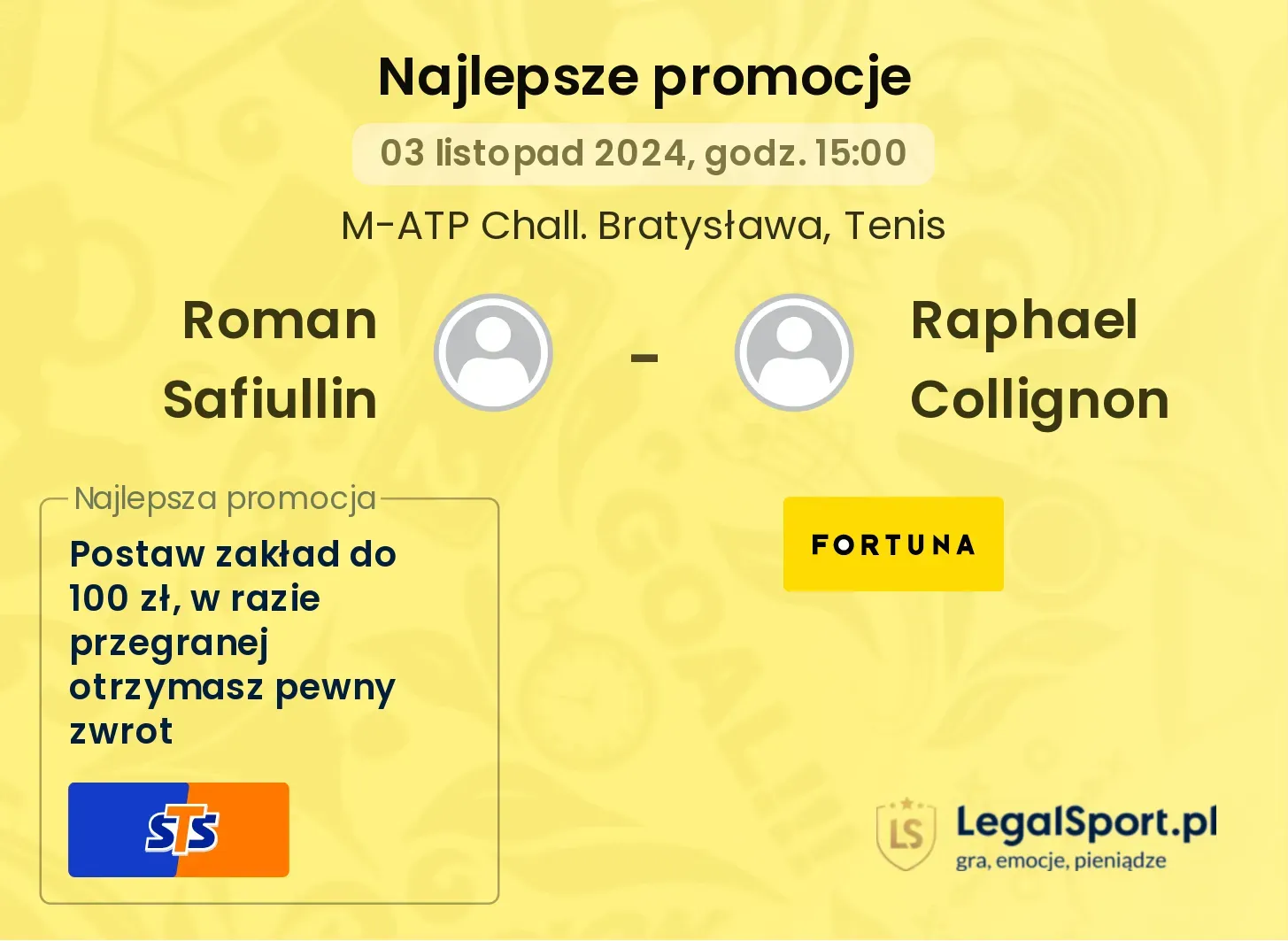 Roman Safiullin - Raphael Collignon promocje u bukmacherów 03.11, 15:00