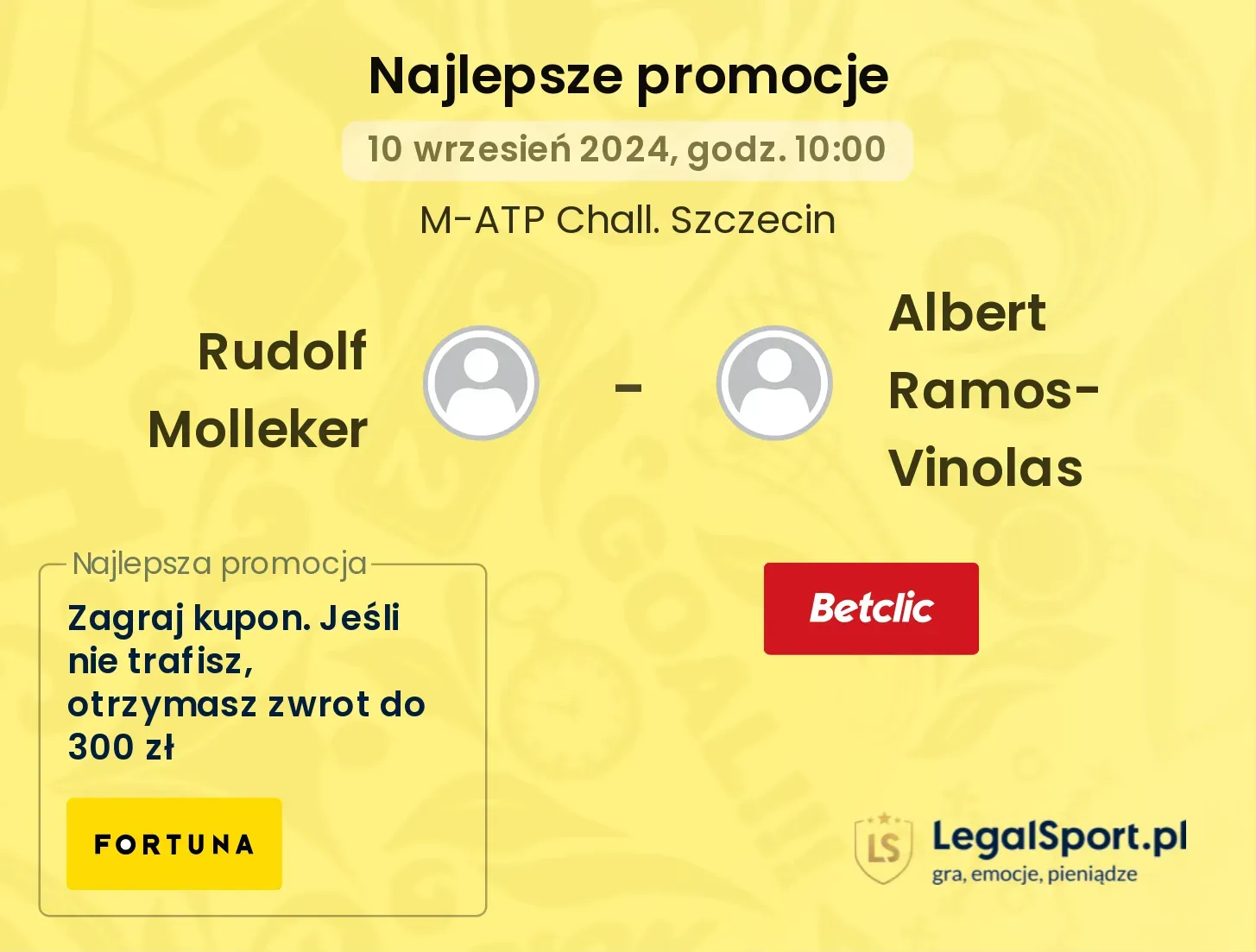 Rudolf Molleker - Albert Ramos-Vinolas promocje u bukmacherów 10.09, 10:00