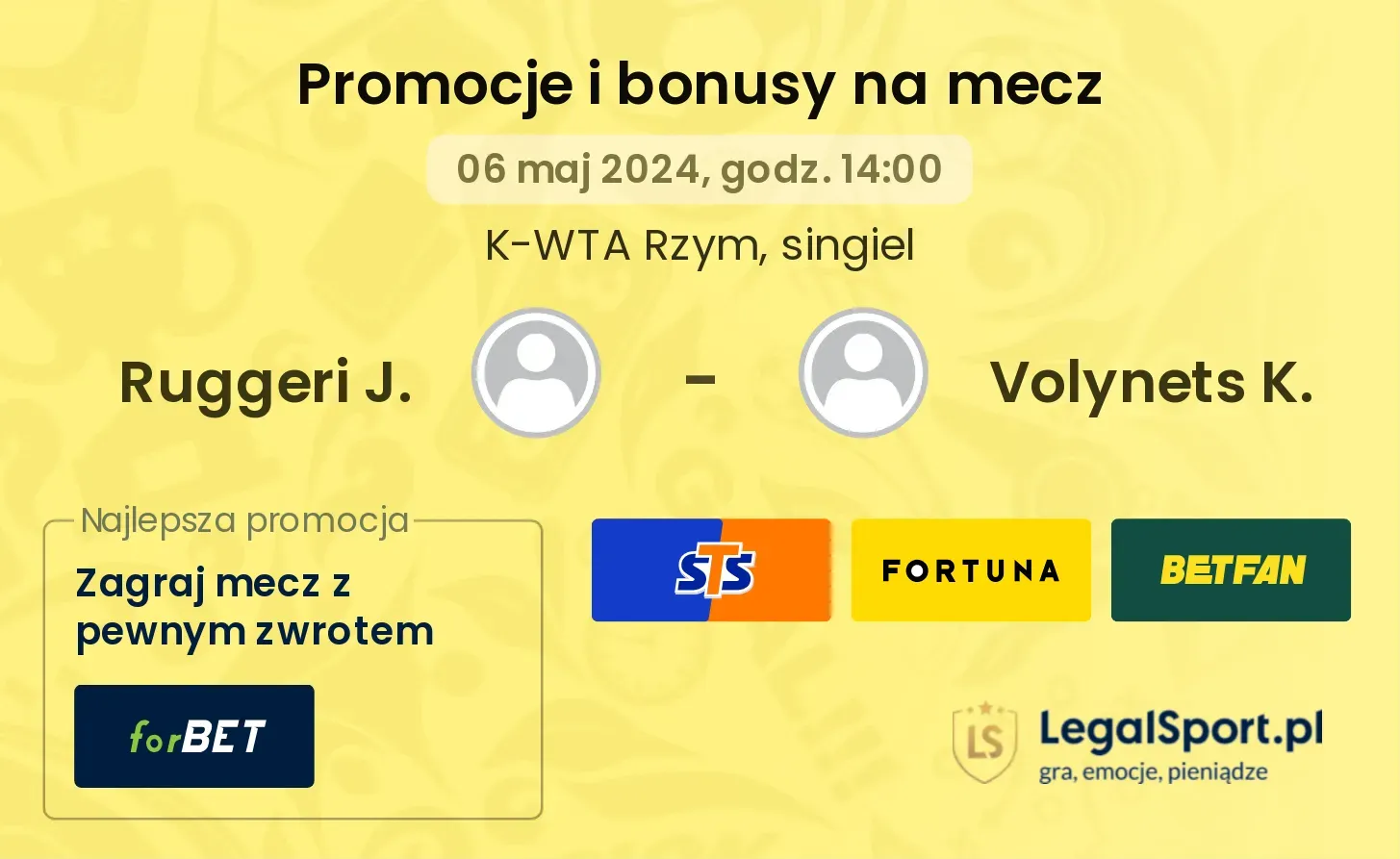 Ruggeri J. - Volynets K. promocje bonusy na mecz