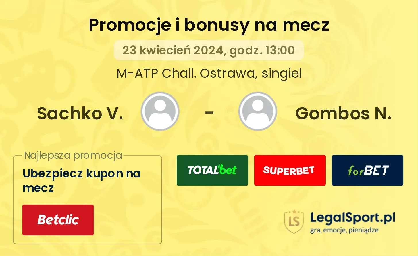 Sachko V. - Gombos N. promocje bonusy na mecz