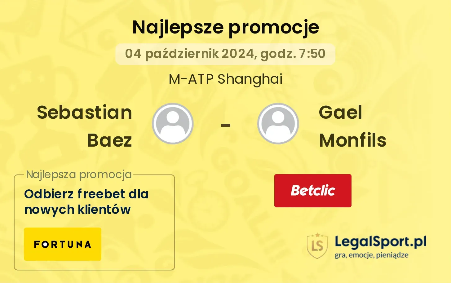 Sebastian Baez - Gael Monfils promocje u bukmacherów 04.10, 07:50