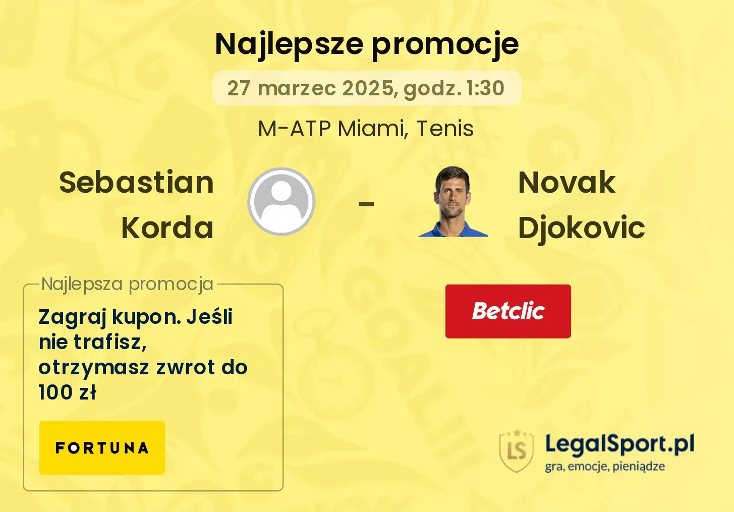 Sebastian Korda - Novak Djokovic promocje bukmacherskie