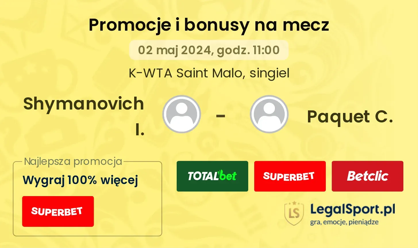 Shymanovich I. - Paquet C. promocje bonusy na mecz
